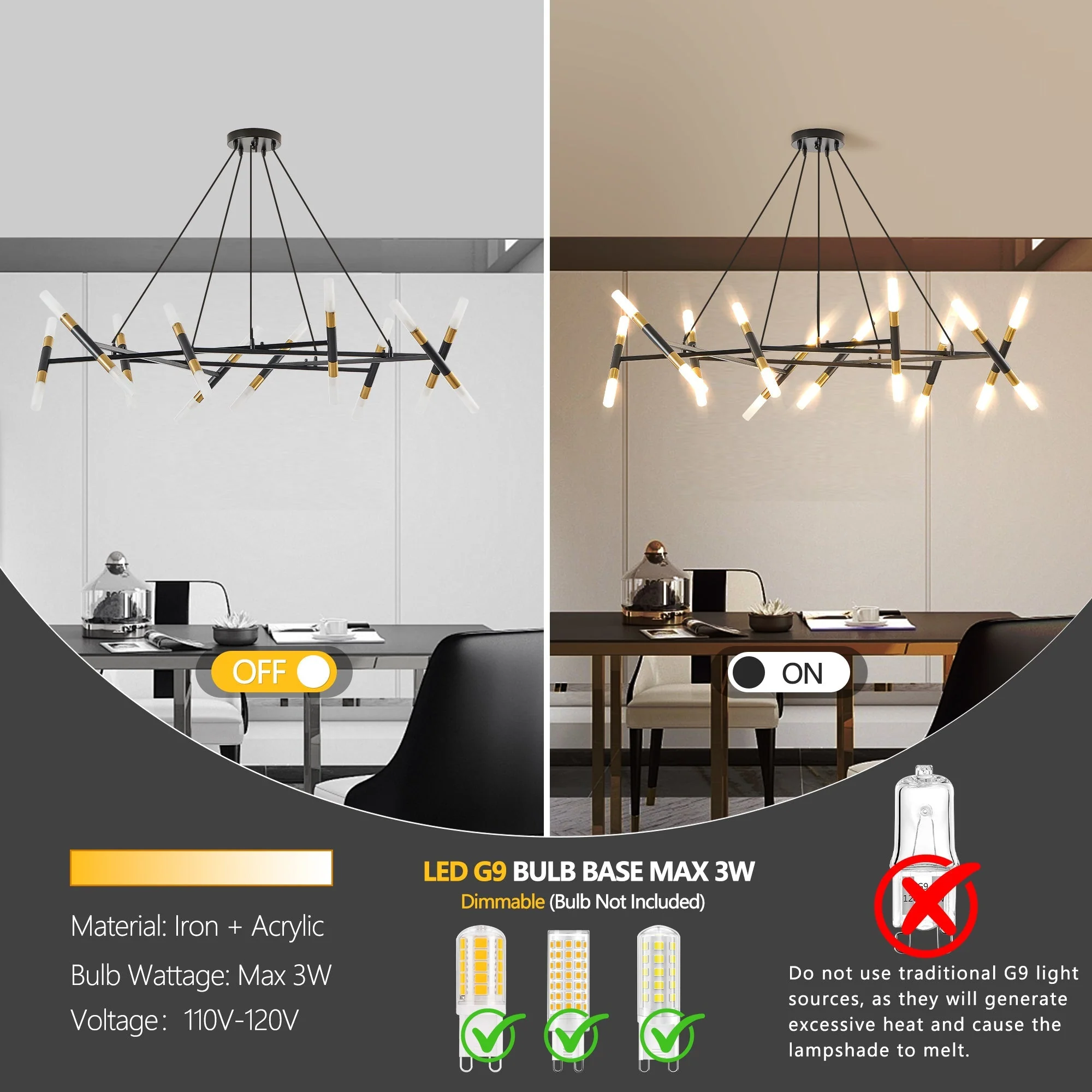 41'' Black & Golden Modern Chandelier Light Fixture - Image 7
