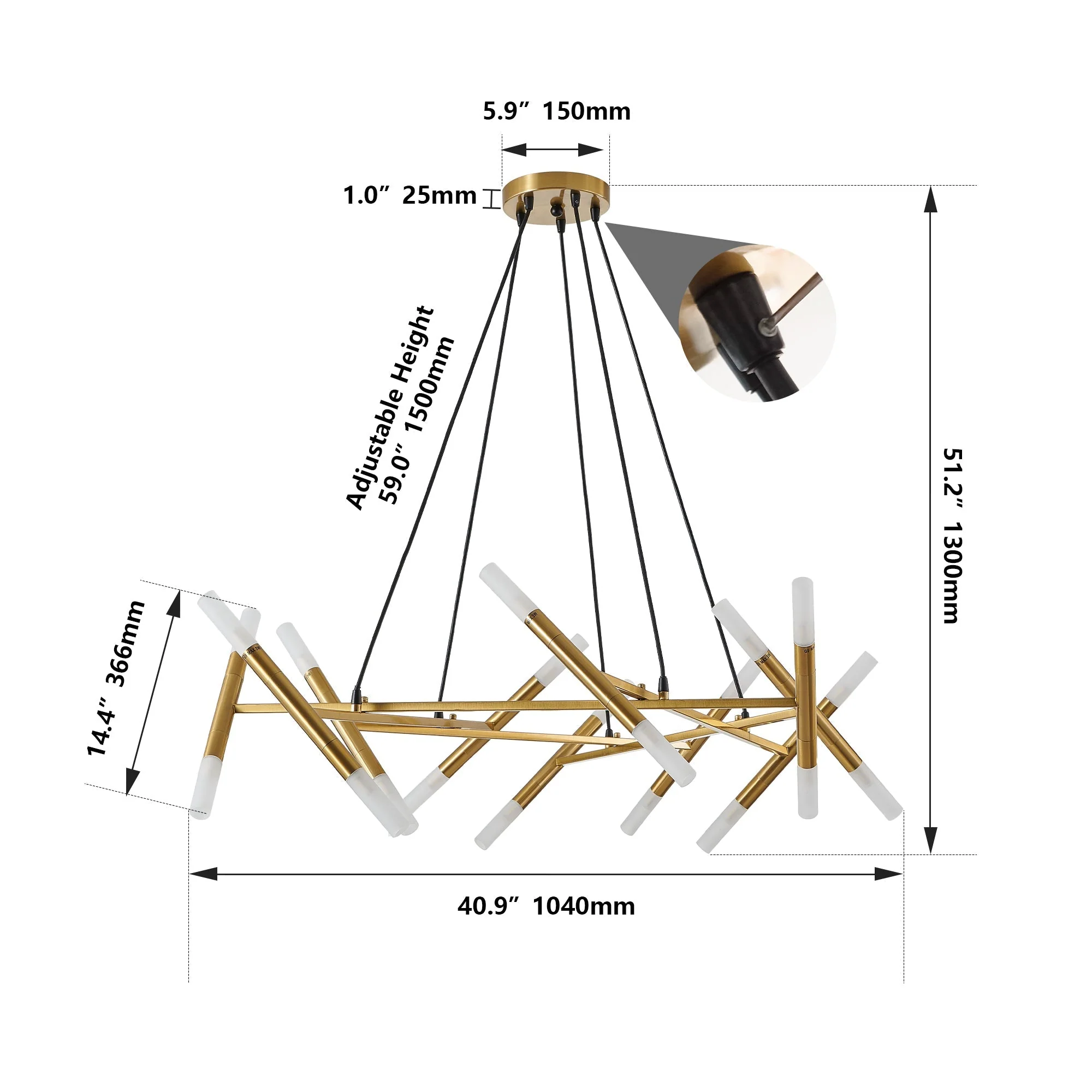 41' Golden Modern Chandelier Light Fixture with Branch Design - Image 10
