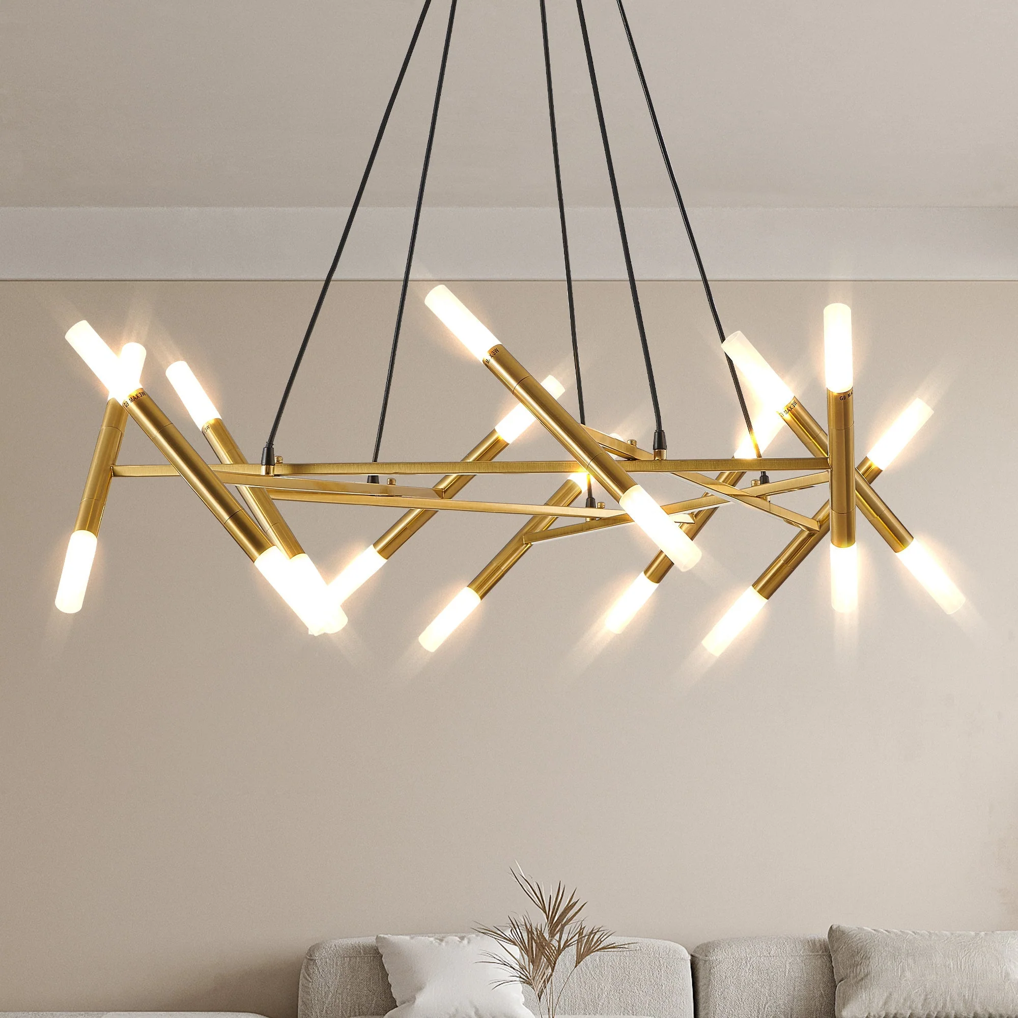 41' Golden Modern Chandelier Light Fixture with Branch Design - Image 3