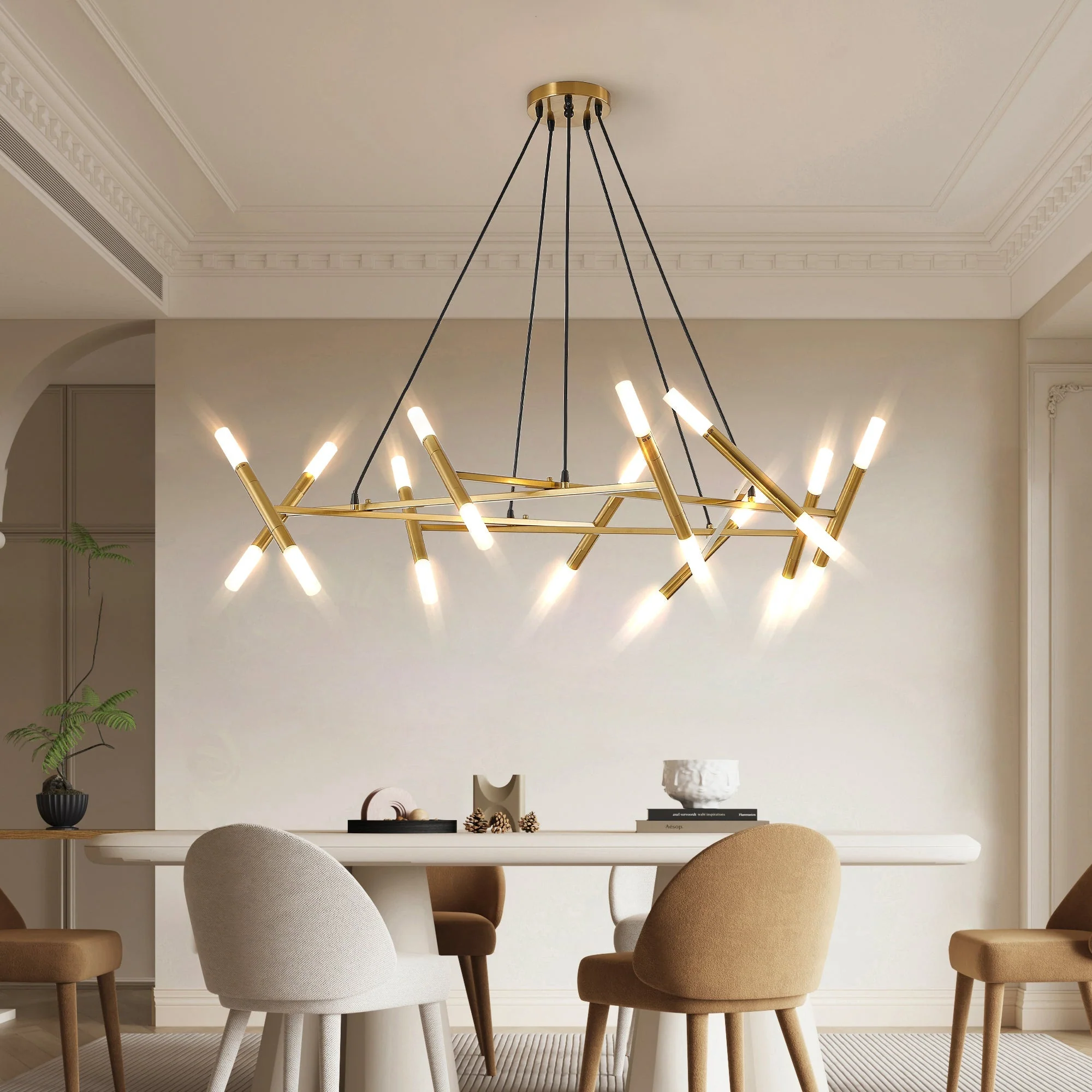41' Golden Modern Chandelier Light Fixture with Branch Design - Image 4