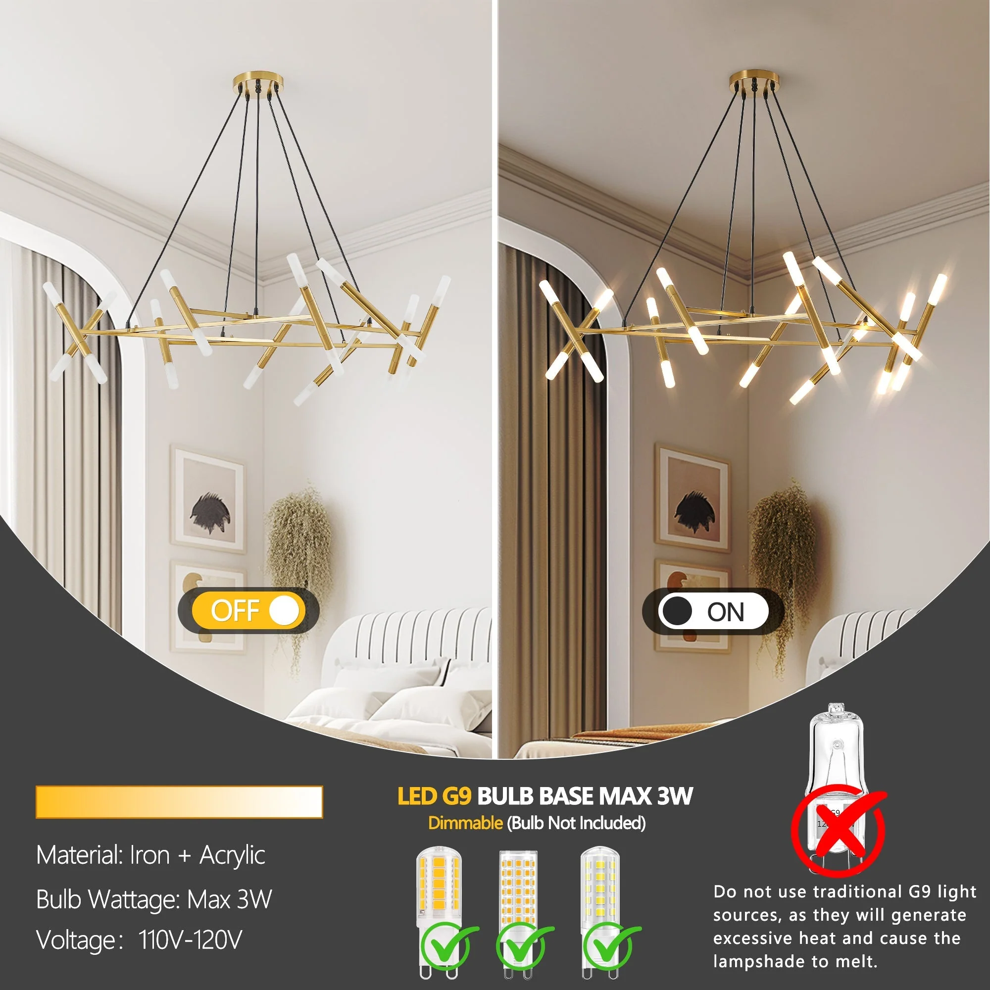 41' Golden Modern Chandelier Light Fixture with Branch Design - Image 7