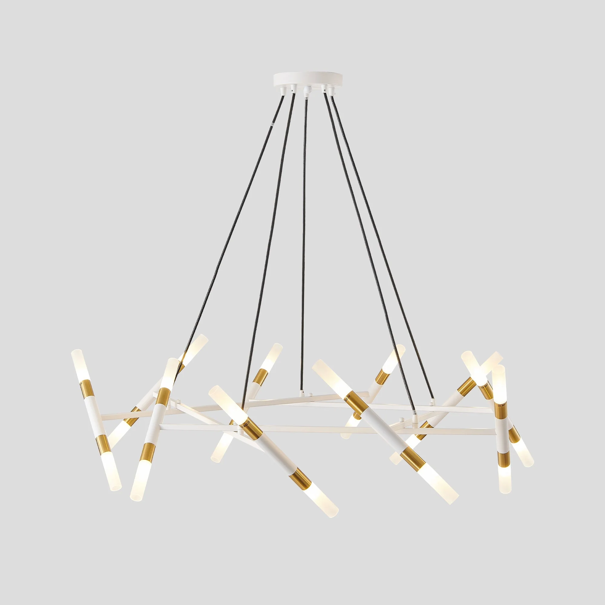 41' White & Golden Modern Chandelier Light Fixture, Branch Design with Frosted Tubes, Black Cords, Adjustable Height Pendant Light for Dining Room, Living Room, or Kitchen Island (Bulb Not Included) - Image 9
