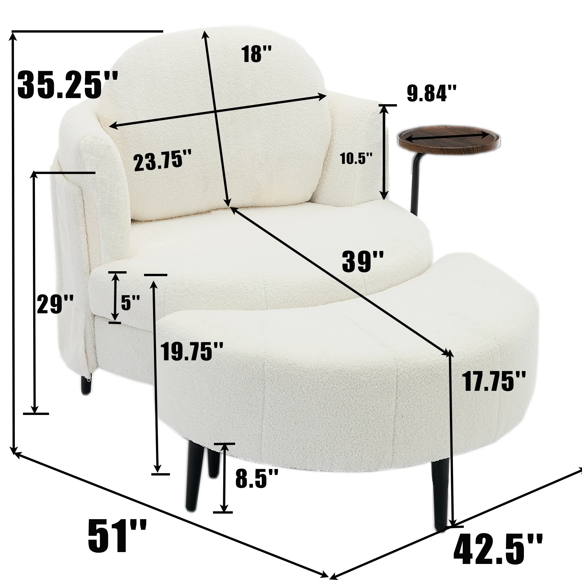 42.5' Single Sofa Chair in White - Image 15