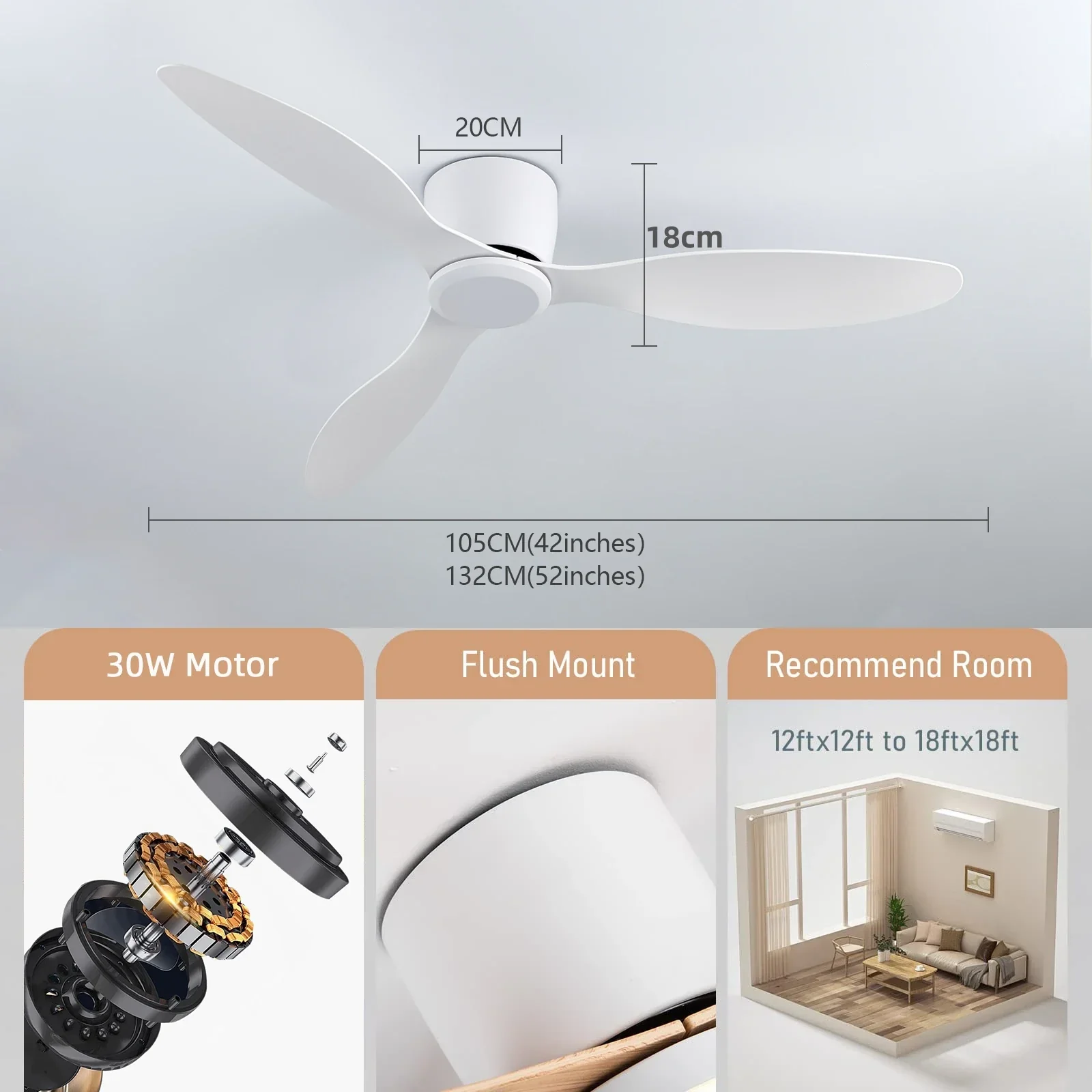 42/52 Inch Ceiling Fan 6-Speed DC Motor Remote Control - Image 6