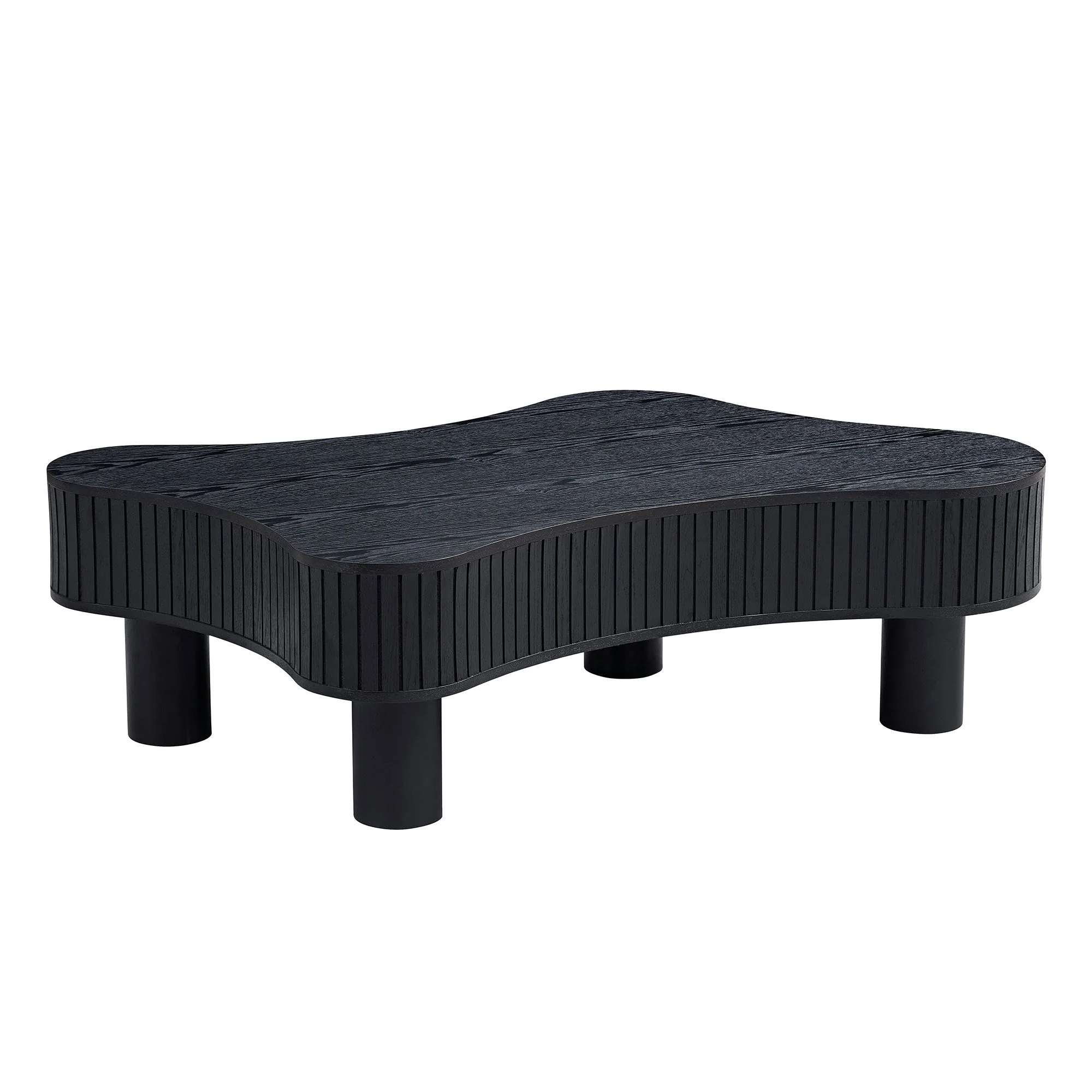 42.52 Inch Modern Wooden Handcraft Drum Coffee Table Black - Image 2