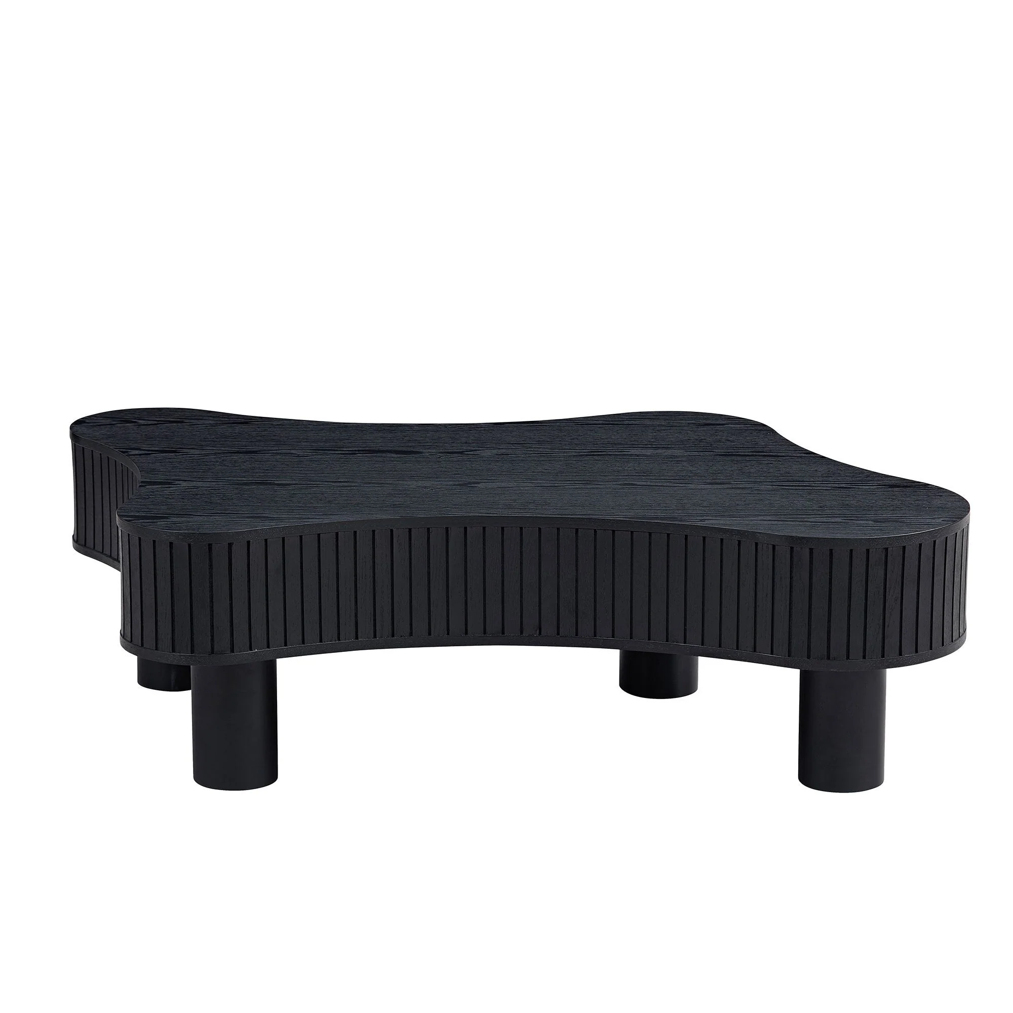 42.52 Inch Modern Wooden Handcraft Drum Coffee Table Black - Image 3