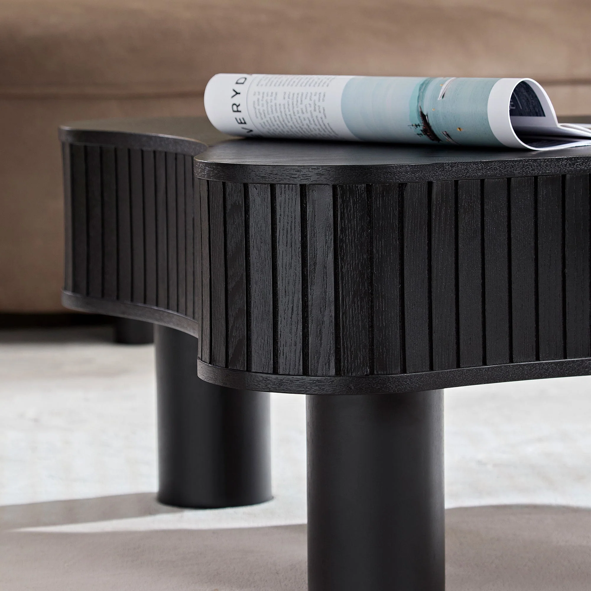 42.52 Inch Modern Wooden Handcraft Drum Coffee Table Black - Image 7