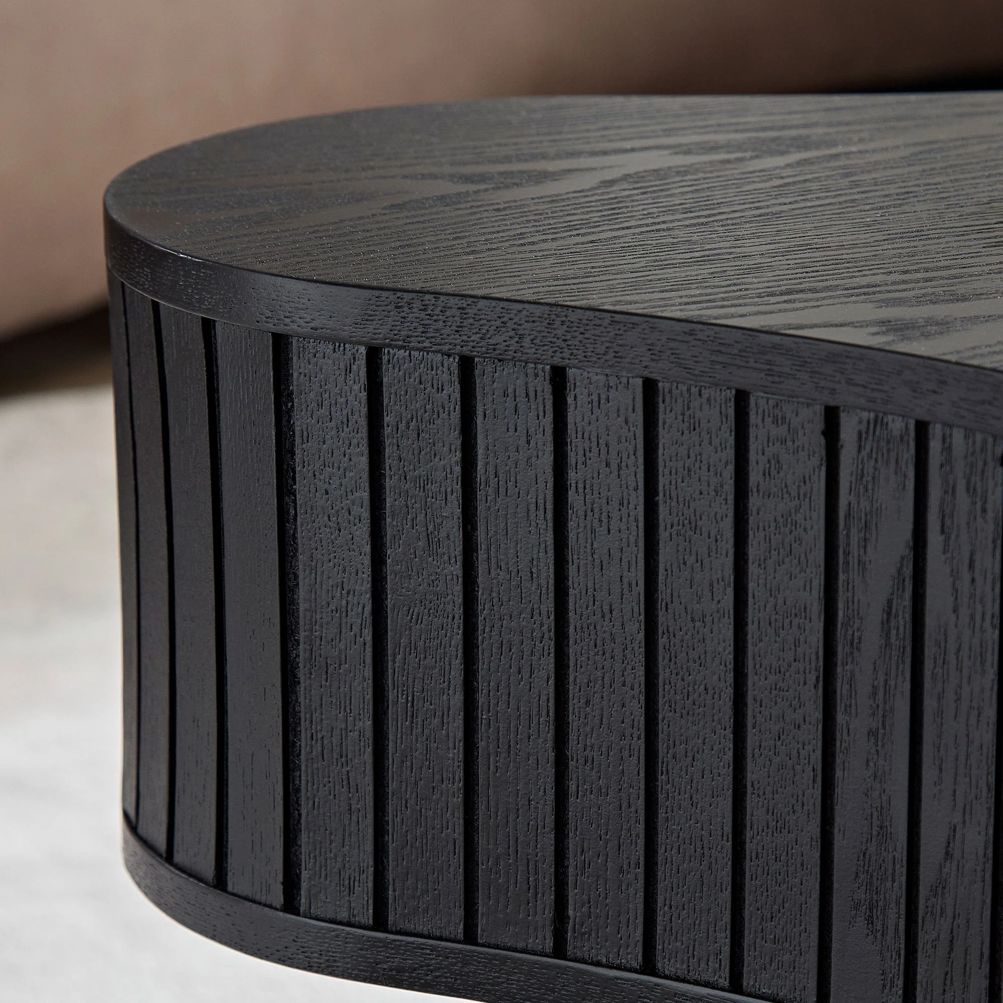 42.52 Inch Modern Wooden Handcraft Drum Coffee Table Black - Image 9