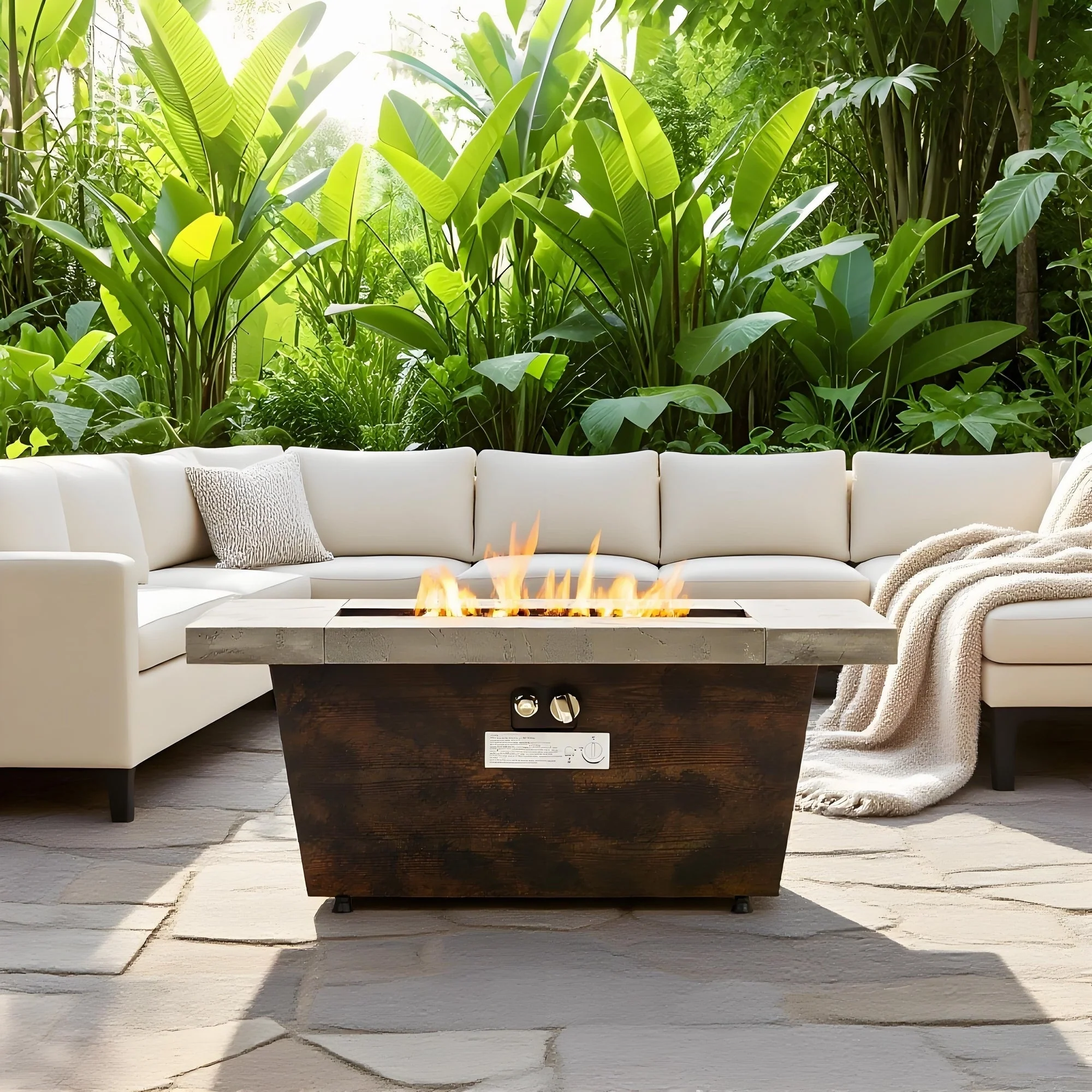42 Inch Gas Fire Pit Table with Cement Texture Finish - Image 2