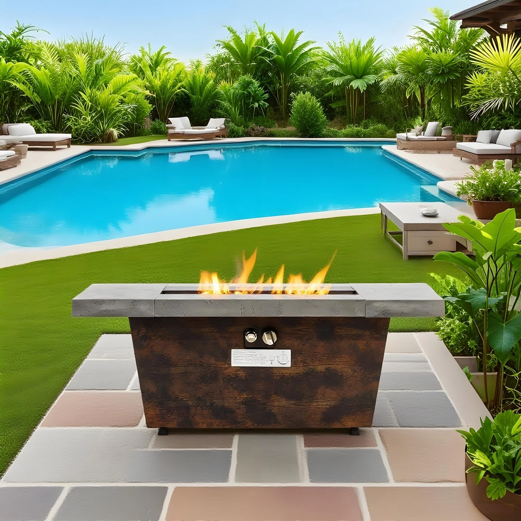 42 Inch Gas Fire Pit Table with Cement Texture Finish - Image 4