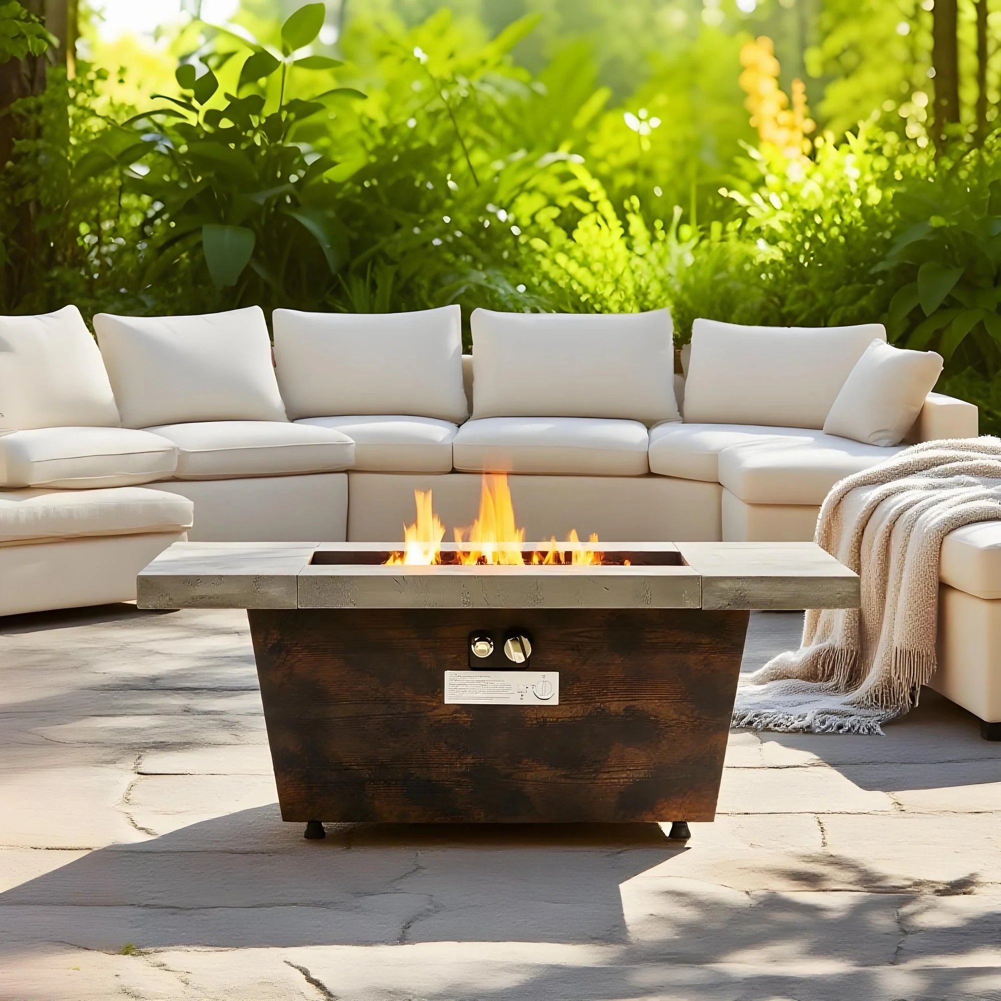 42 Inch Gas Fire Pit Table with Cement Texture Finish - Image 7