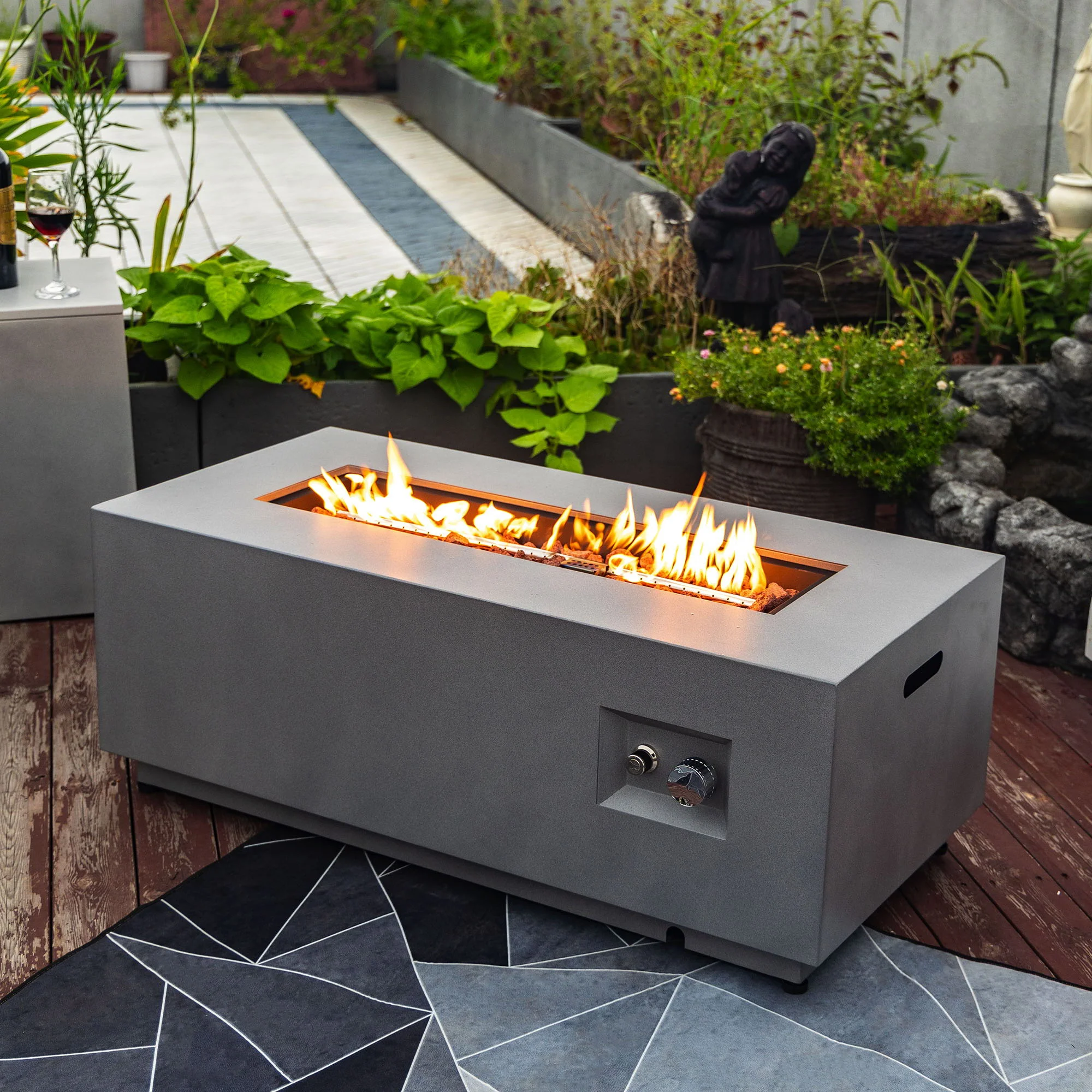 42" Propane Gas Fire Pit Table, 50000 BTU Rectangular Steel Fire Pit with Glass Wind Guard - Gray - Image 4