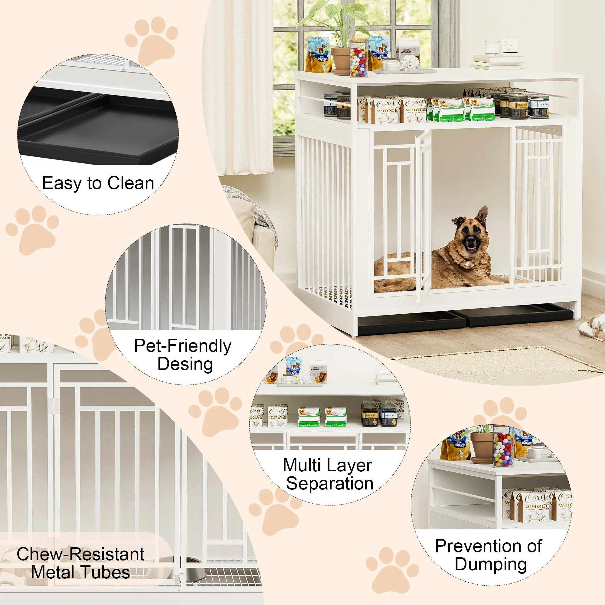 43.3 Inch Wooden Dog Crate Furniture with Divider and Storage - Image 10