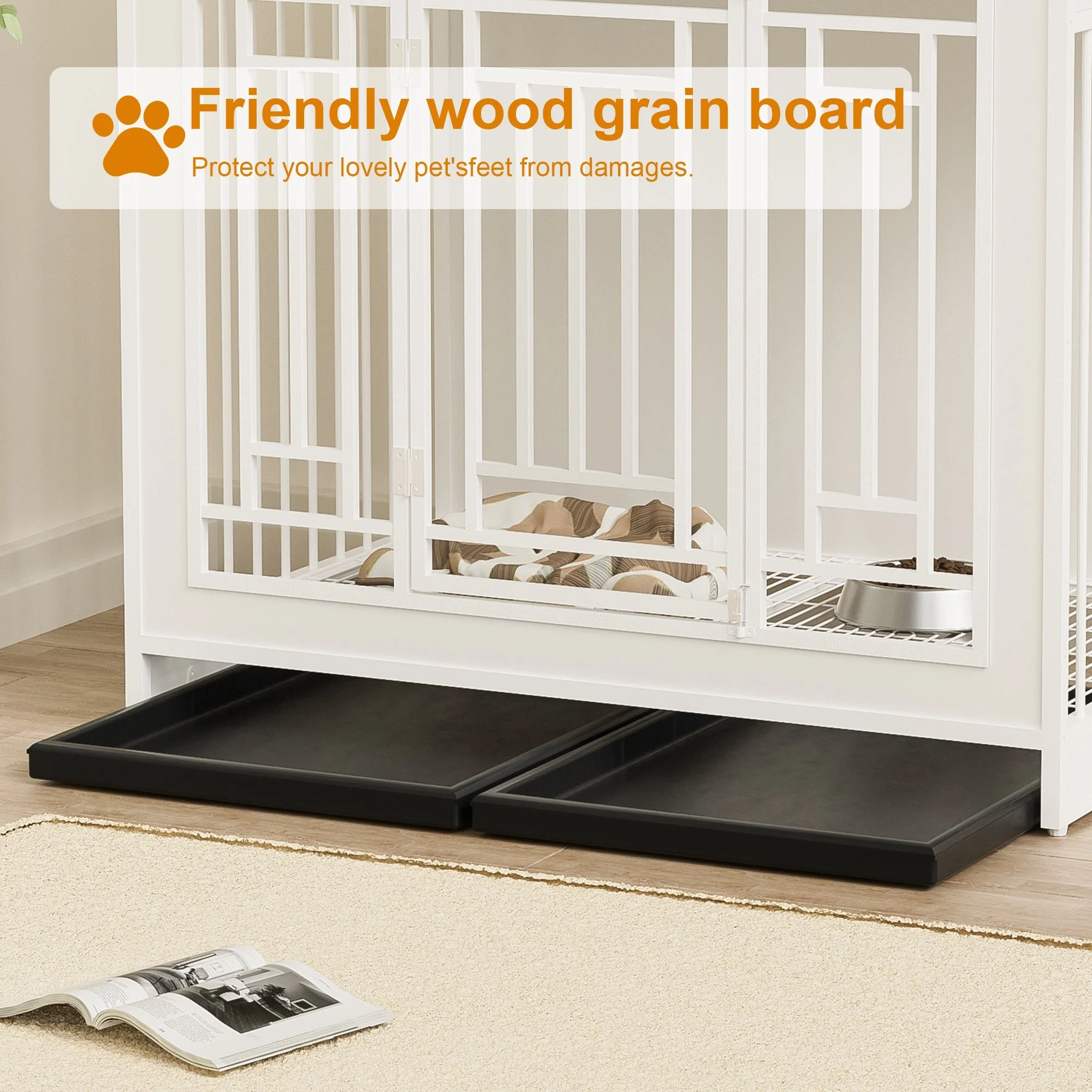 43.3 Inch Wooden Dog Crate Furniture with Divider and Storage - Image 11