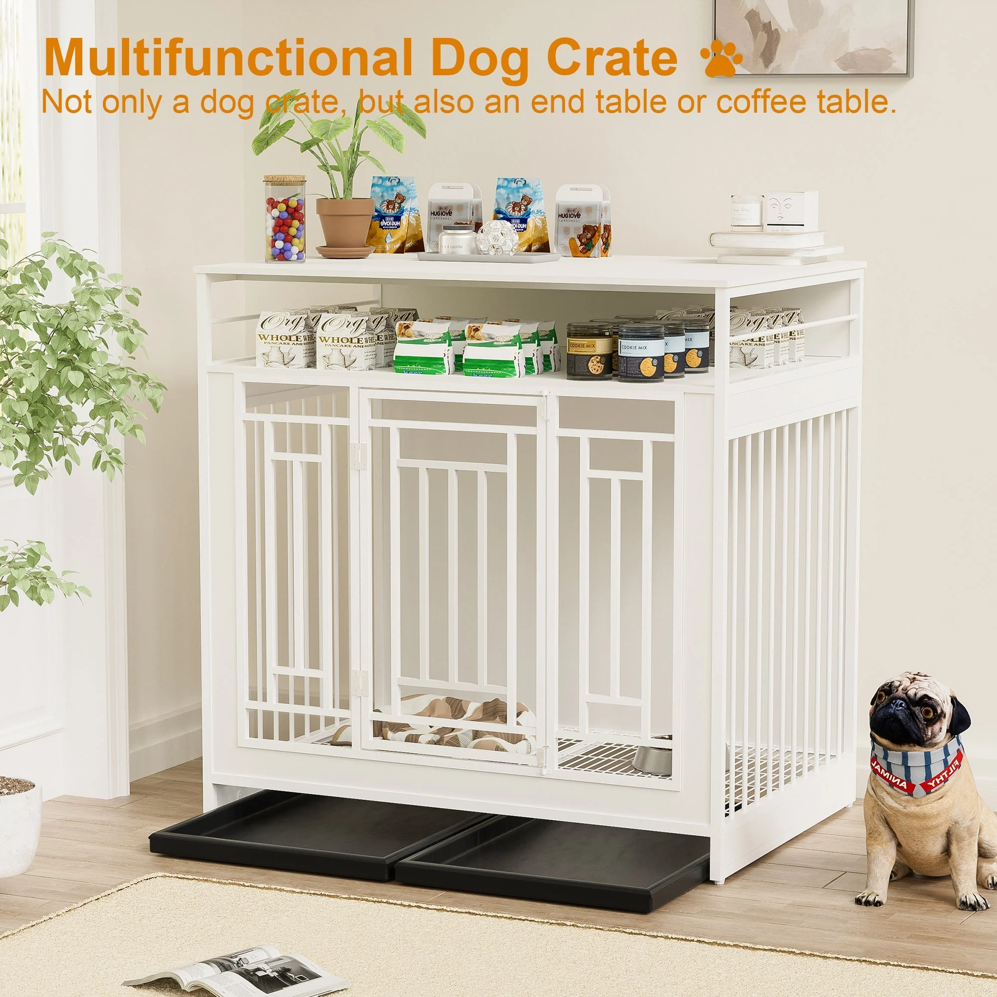 43.3 Inch Wooden Dog Crate Furniture with Divider and Storage - Image 12