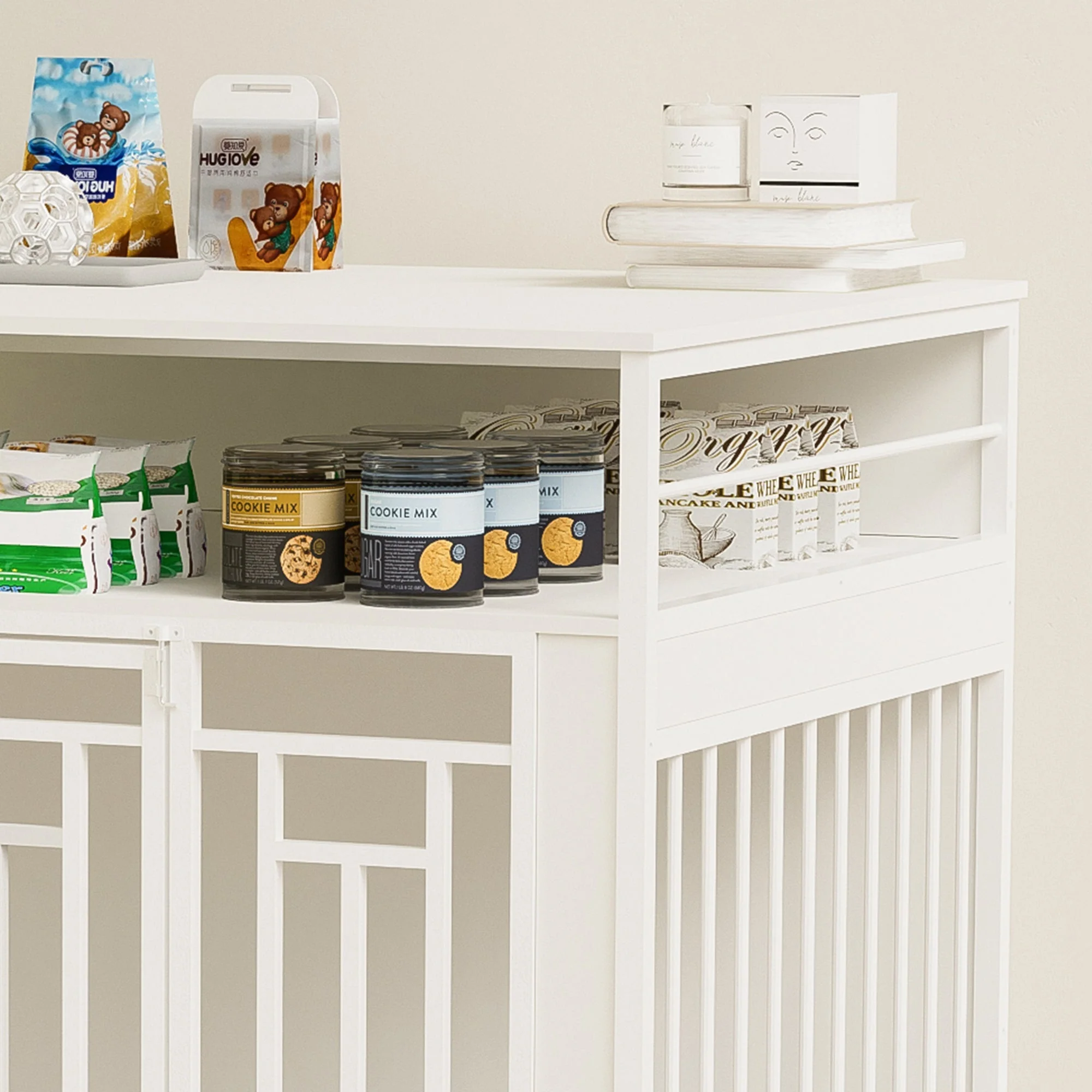 43.3 Inch Wooden Dog Crate Furniture with Divider and Storage - Image 13