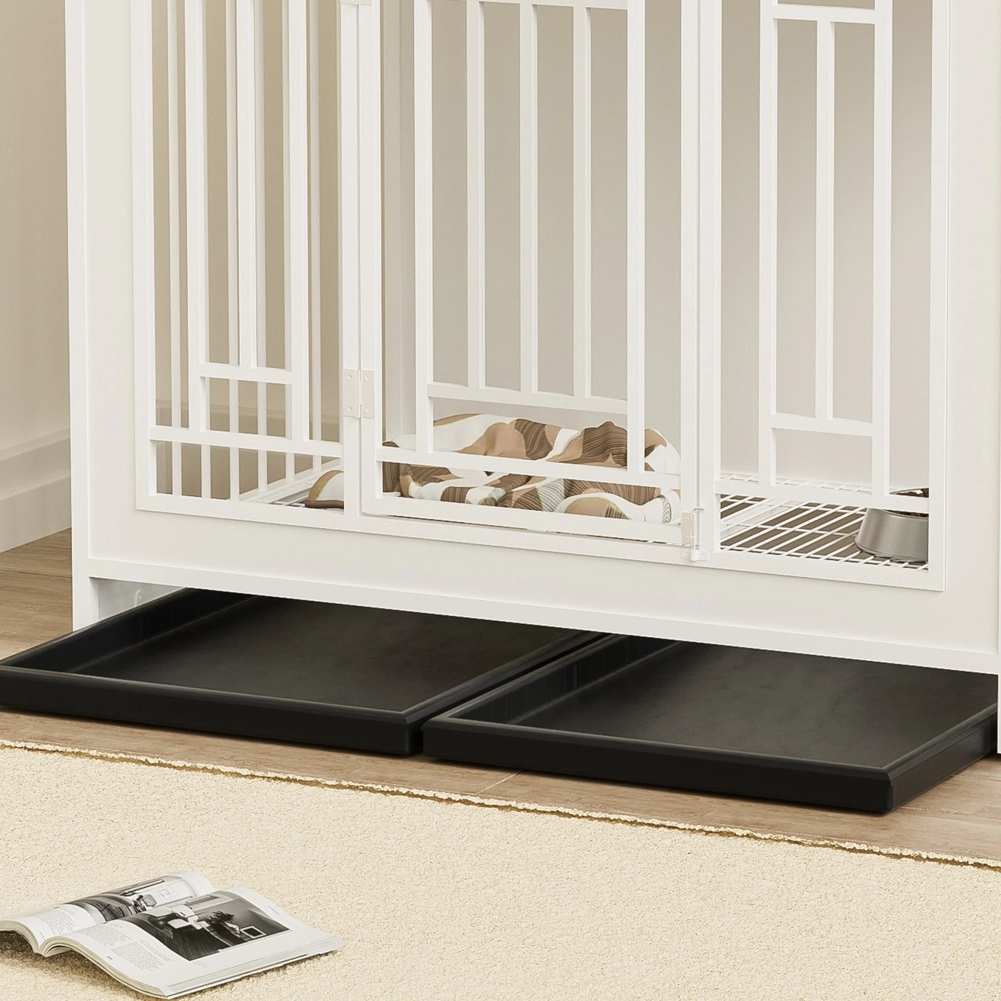 43.3 Inch Wooden Dog Crate Furniture with Divider and Storage - Image 15