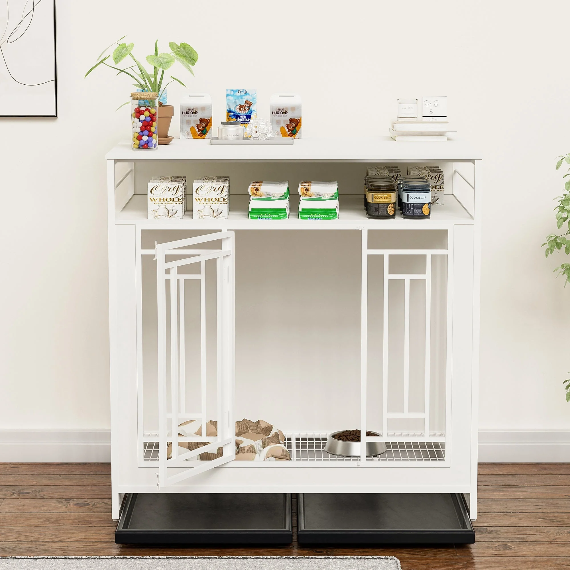 43.3 Inch Wooden Dog Crate Furniture with Divider and Storage - Image 17