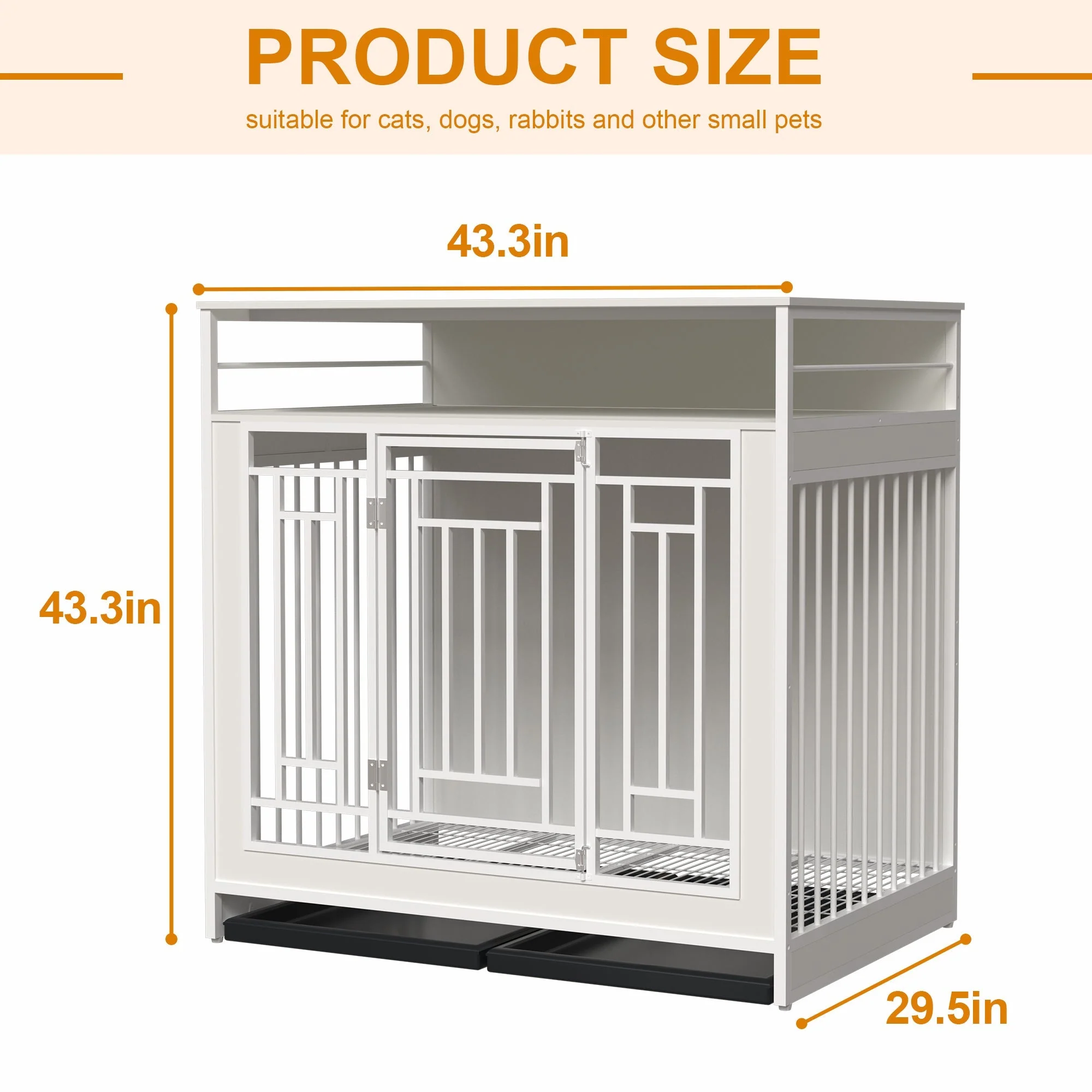 43.3 Inch Wooden Dog Crate Furniture with Divider and Storage - Image 3