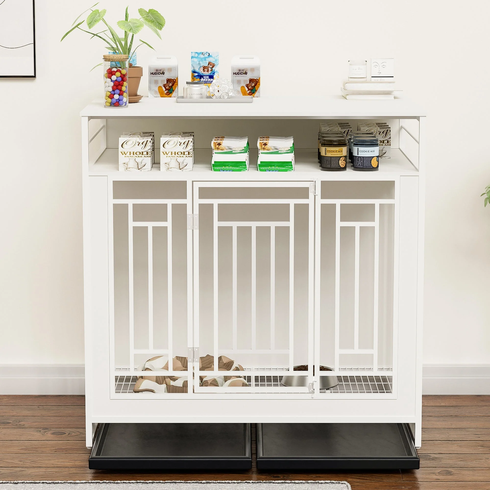 43.3 Inch Wooden Dog Crate Furniture with Divider and Storage - Image 5