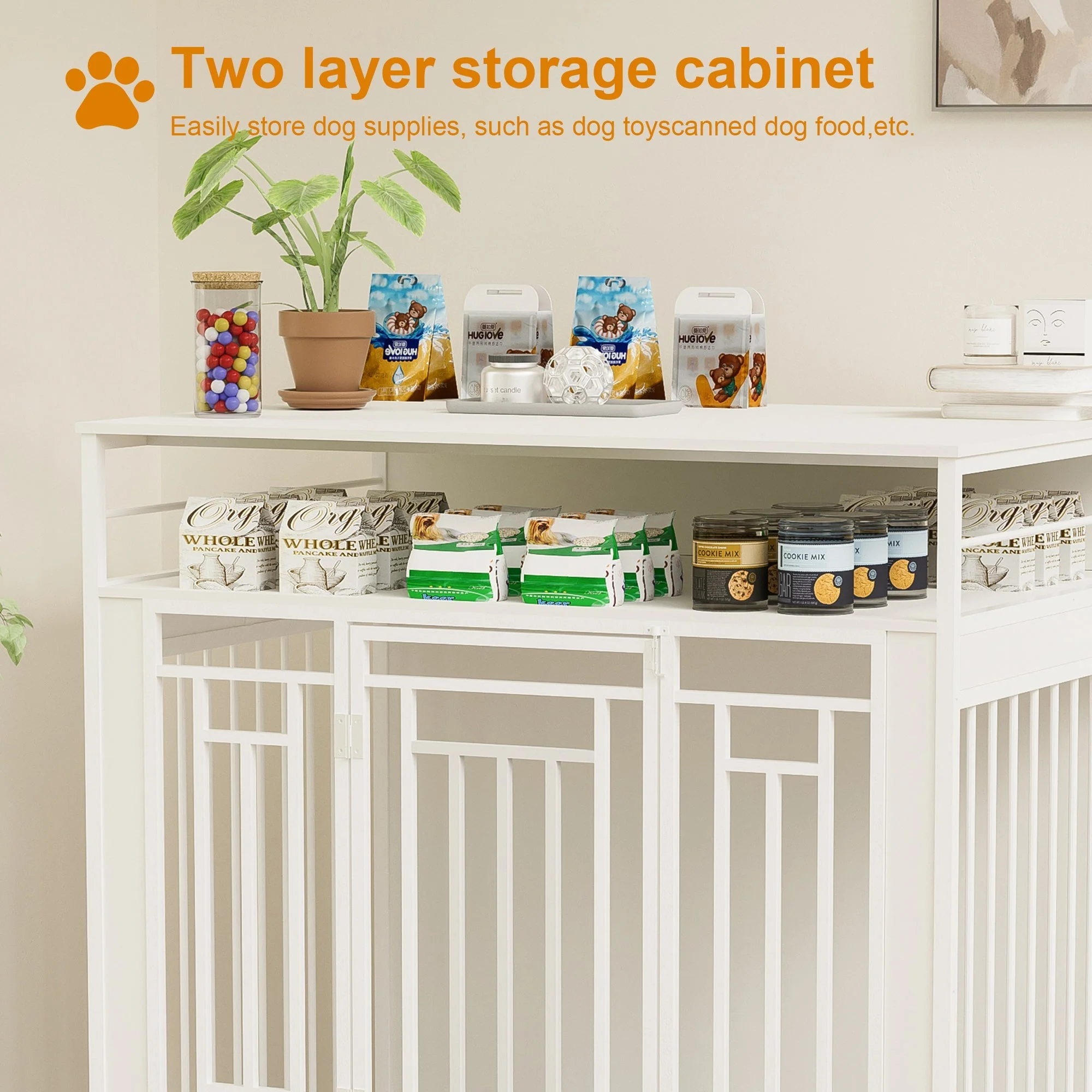 43.3 Inch Wooden Dog Crate Furniture with Divider and Storage - Image 6
