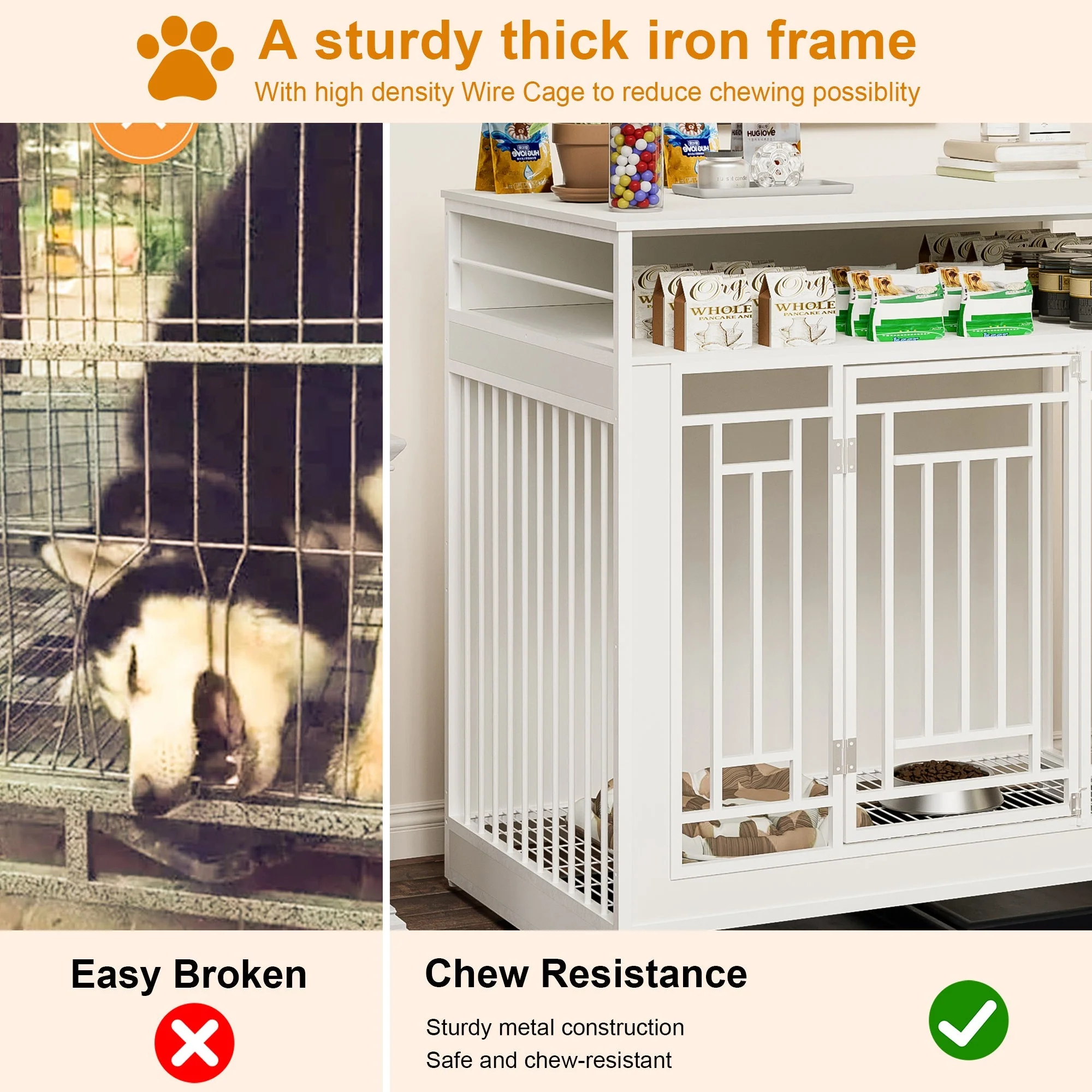43.3 Inch Wooden Dog Crate Furniture with Divider and Storage - Image 7