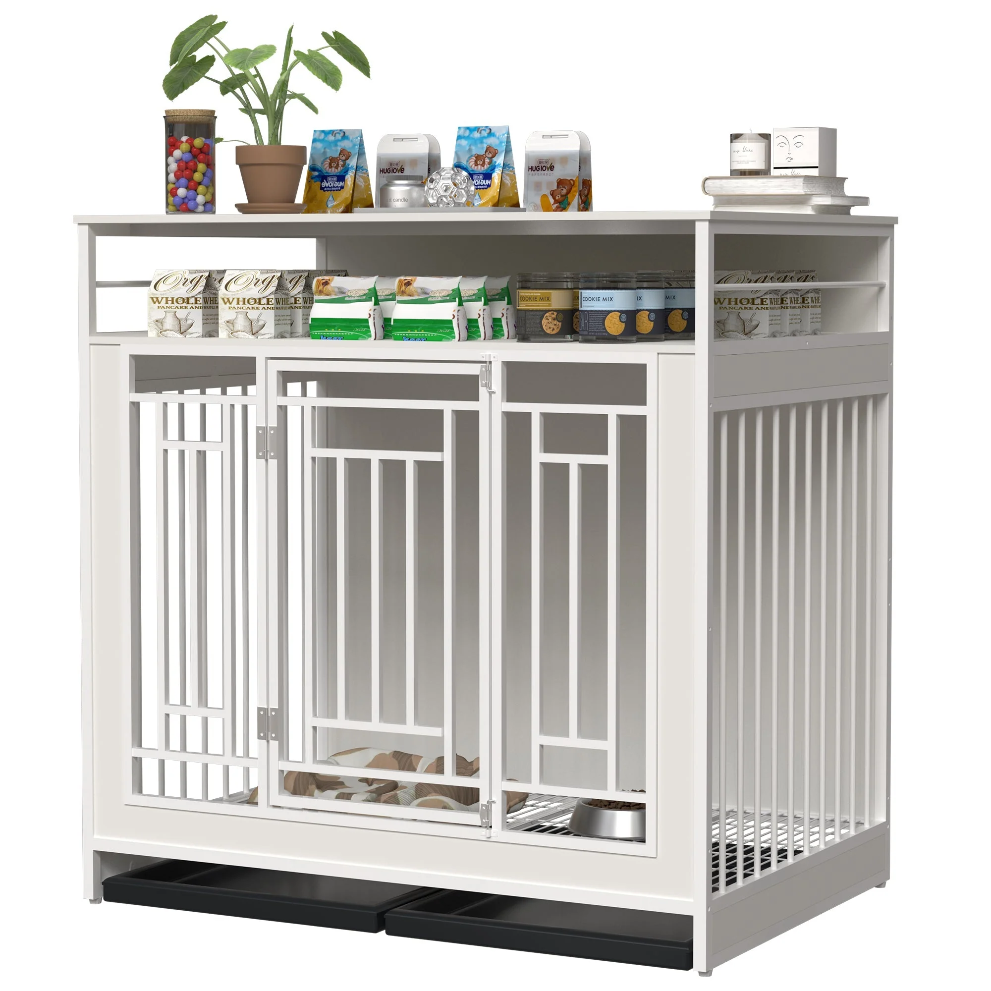 43.3 Inch Wooden Dog Crate Furniture with Divider and Storage - Image 8