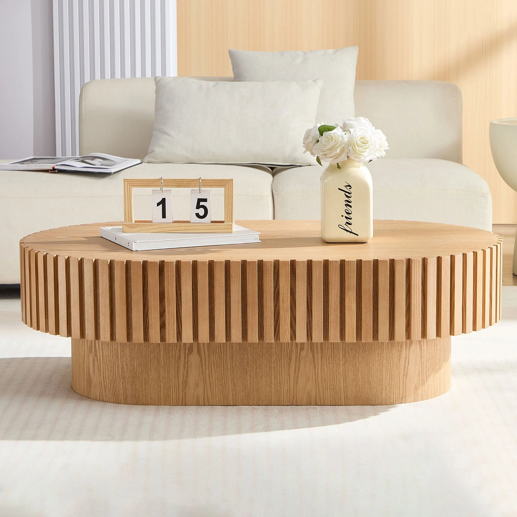 43.7 Inch Modern Handcrafted Drum Coffee Table - Image 4