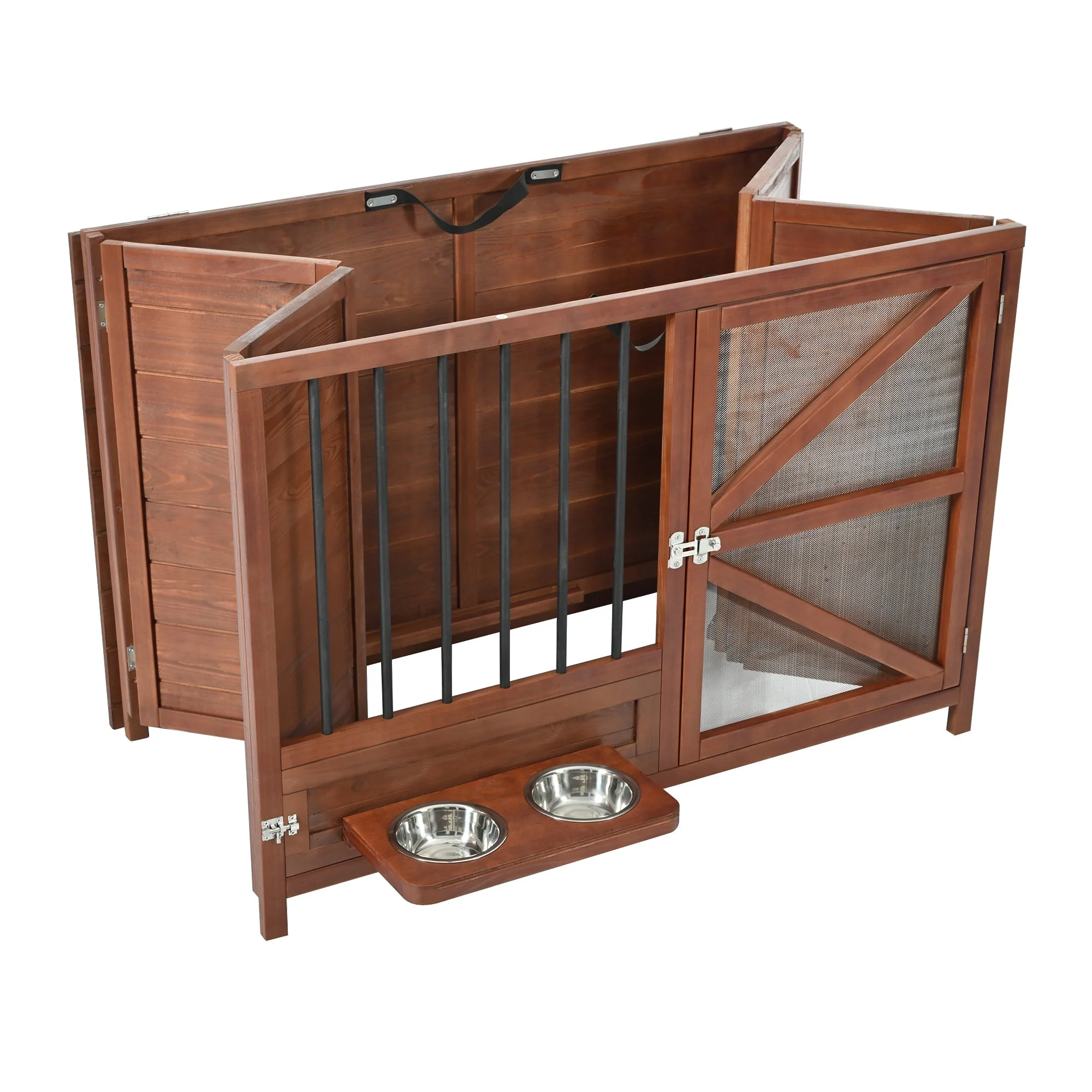 43" Solid Wood Dog Crate Furniture Foldable Indoor Kennel - Image 11