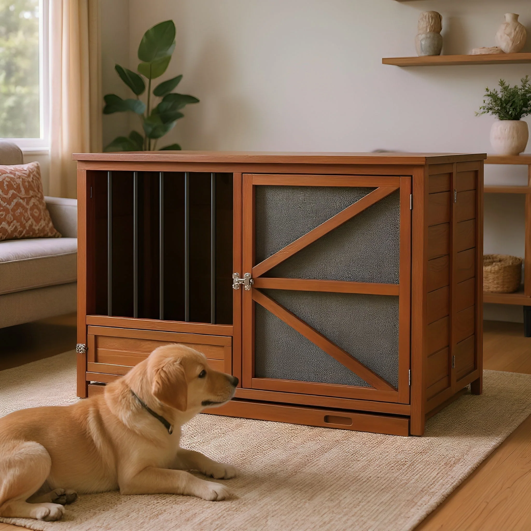 43" Solid Wood Dog Crate Furniture Foldable Indoor Kennel - Image 17