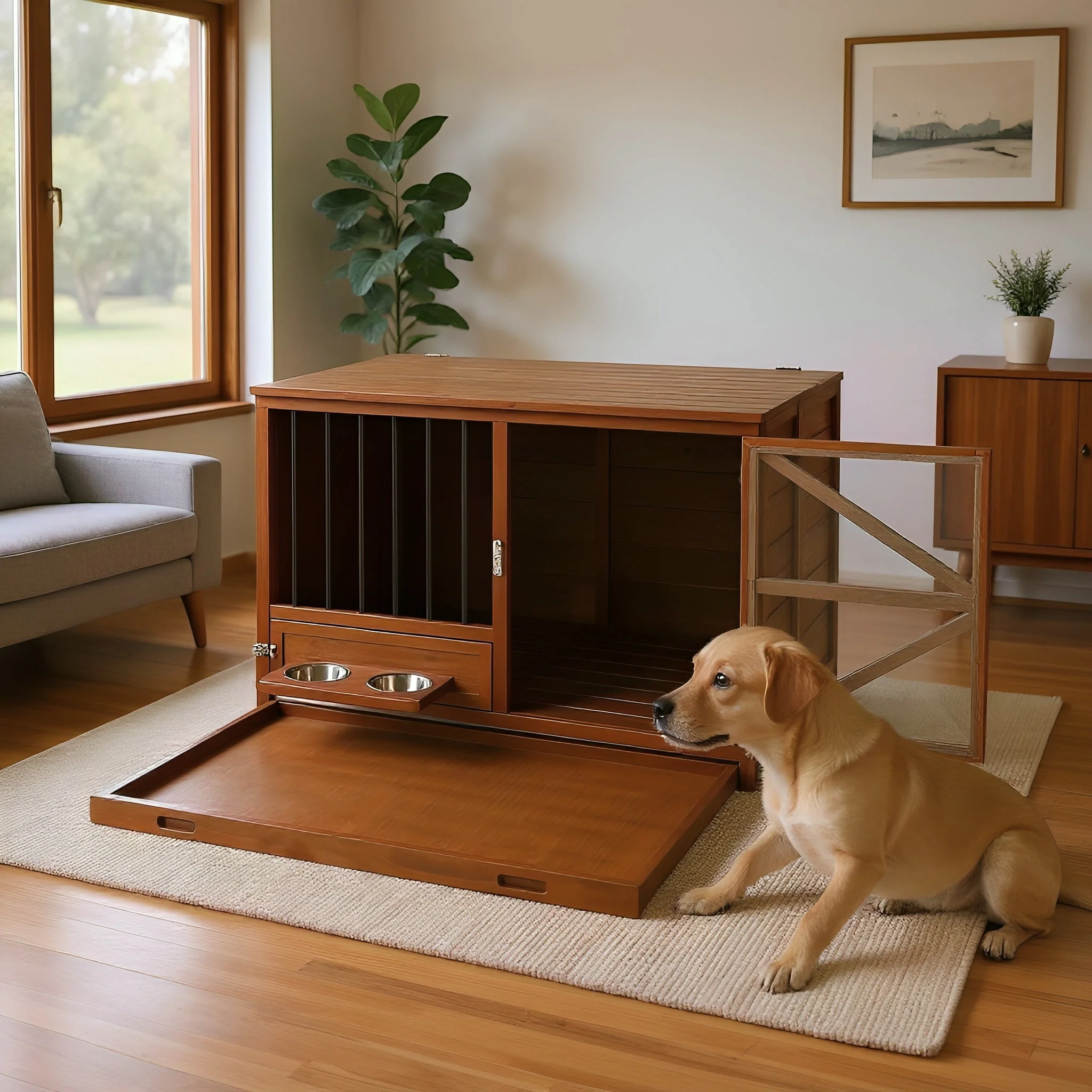 43" Solid Wood Dog Crate Furniture Foldable Indoor Kennel - Image 18