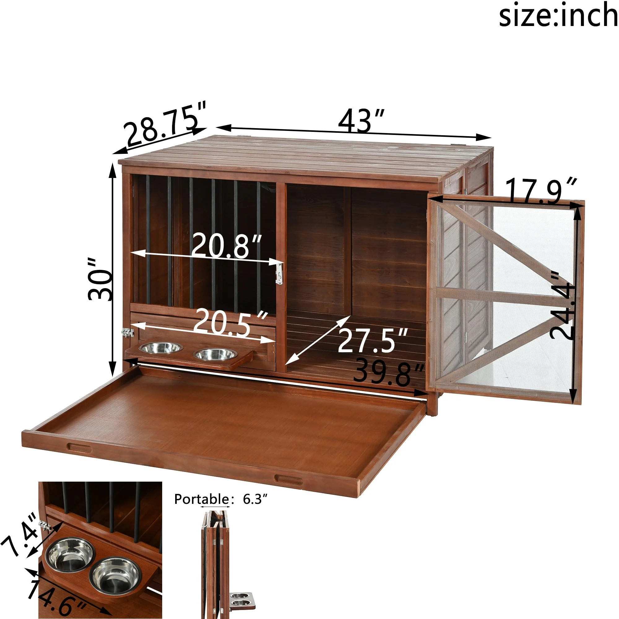 43" Solid Wood Dog Crate Furniture Foldable Indoor Kennel - Image 2