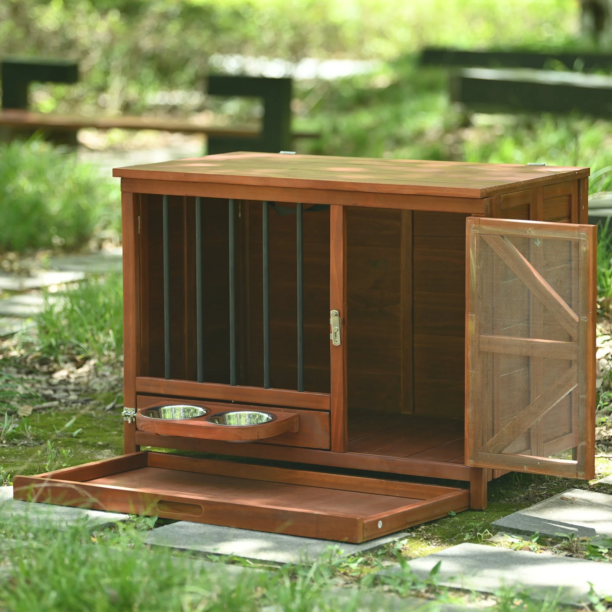 43" Solid Wood Dog Crate Furniture Foldable Indoor Kennel - Image 20