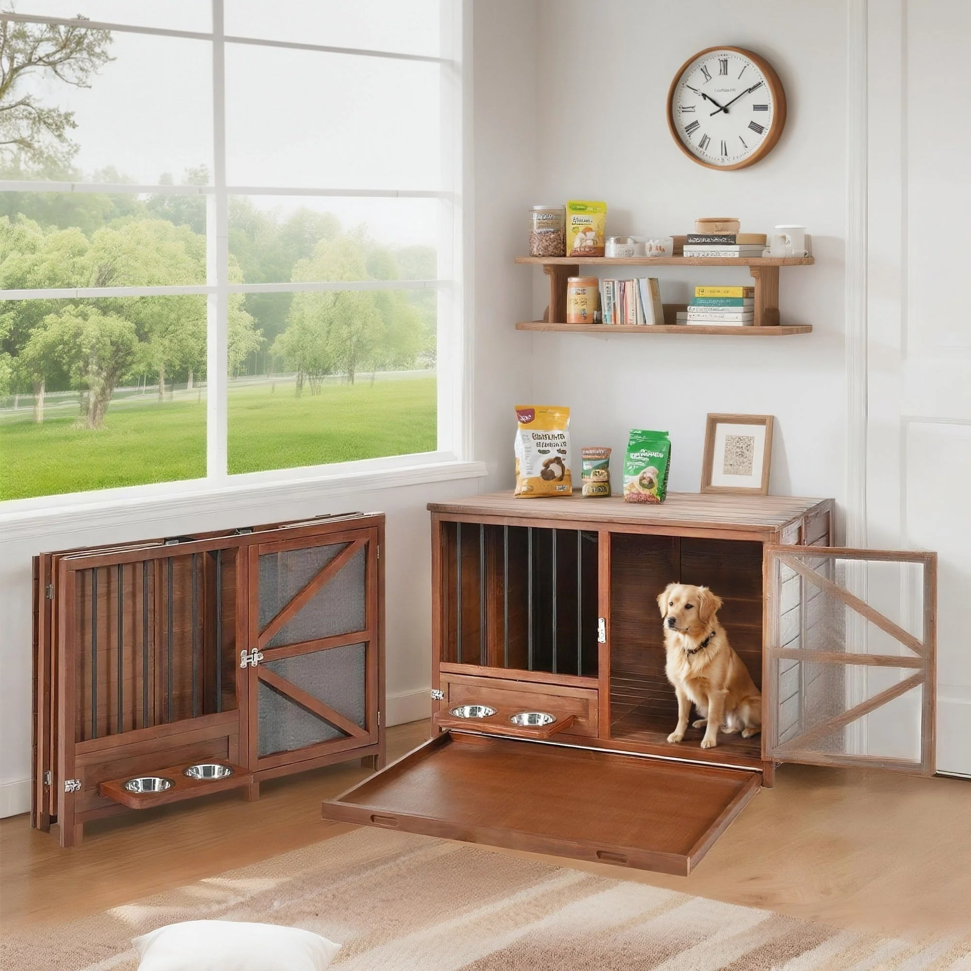 43" Solid Wood Dog Crate Furniture Foldable Indoor Kennel - Image 21