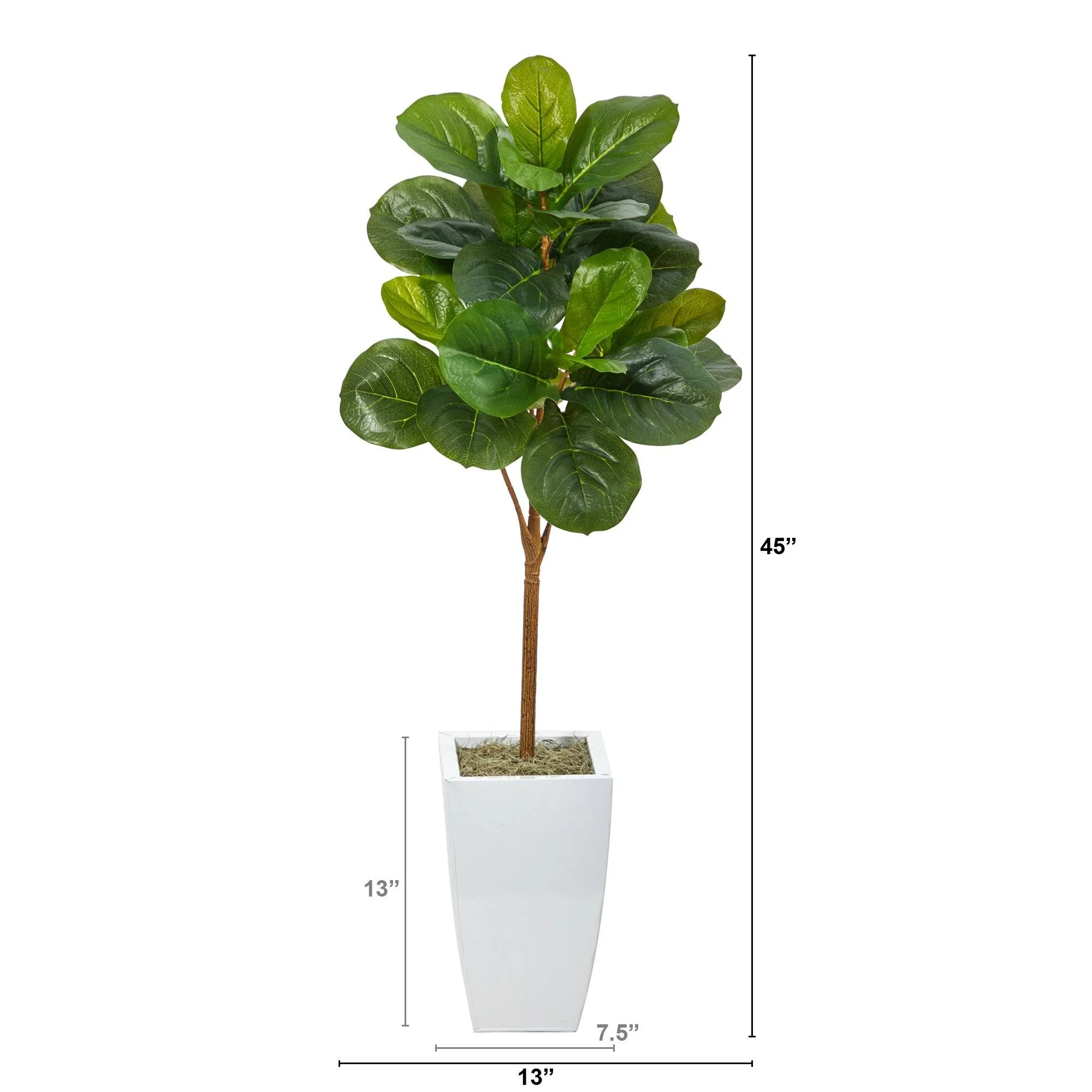 45” Fiddle Leaf Artificial Tree in White Metal Planter - Image 2