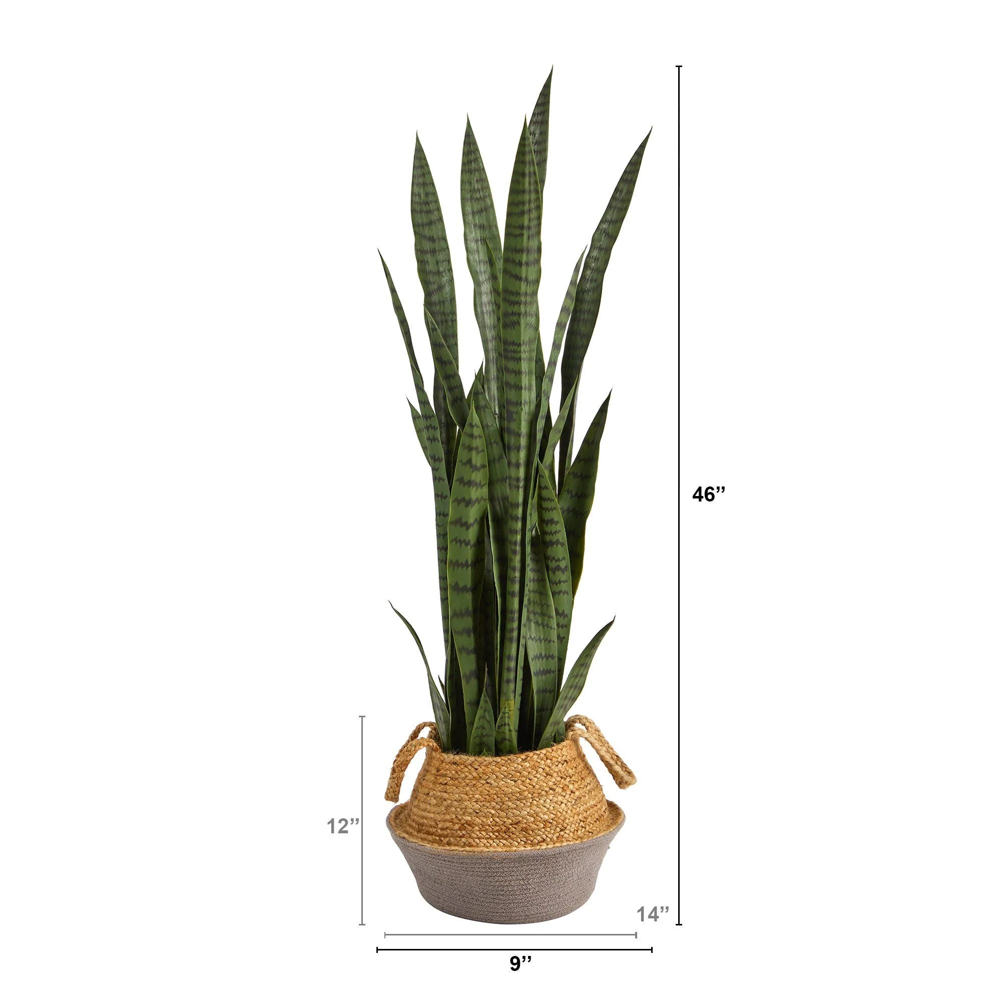 46” Sansevieria Artificial Plant in Boho Chic Handmade Cotton & Jute Gray Woven Planter - Image 2