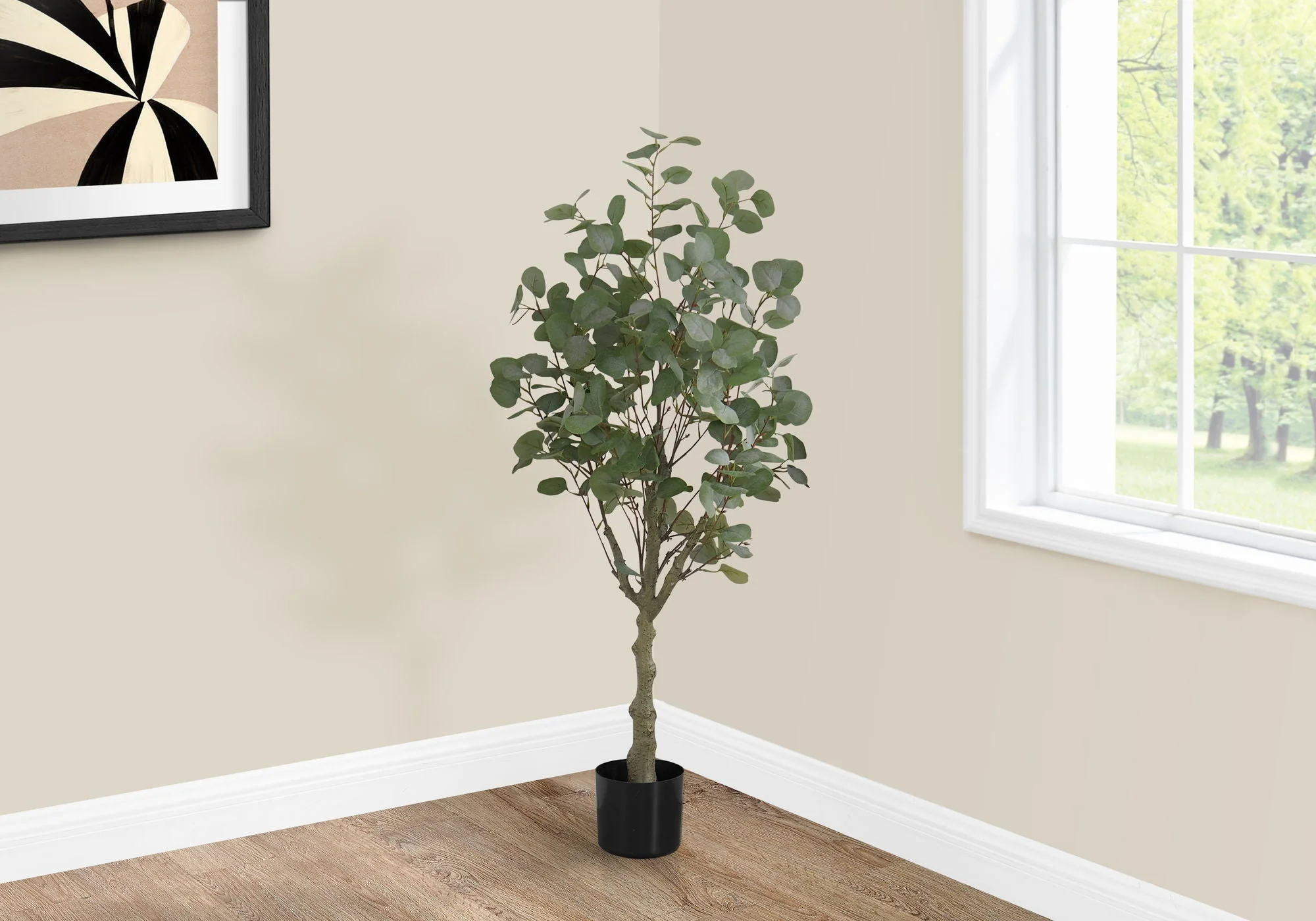 46" Tall, Artificial Plant, Eucalyptus Tree, Indoor, Faux, Fake, Floor, Greenery, Potted, Decorative - Green / Black - Image 3