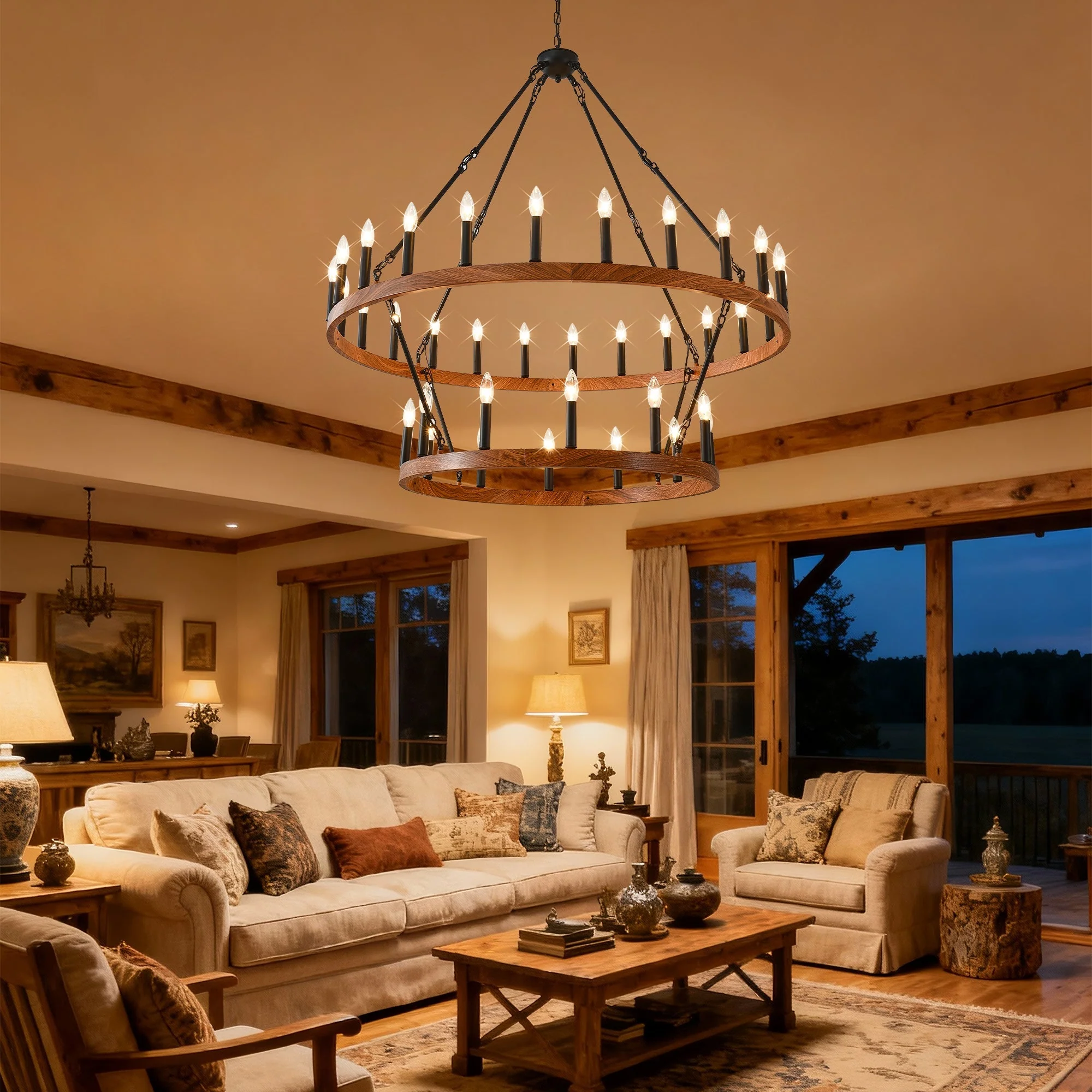 47.24 Inch Large Wagon Wheel Chandelier - Image 18