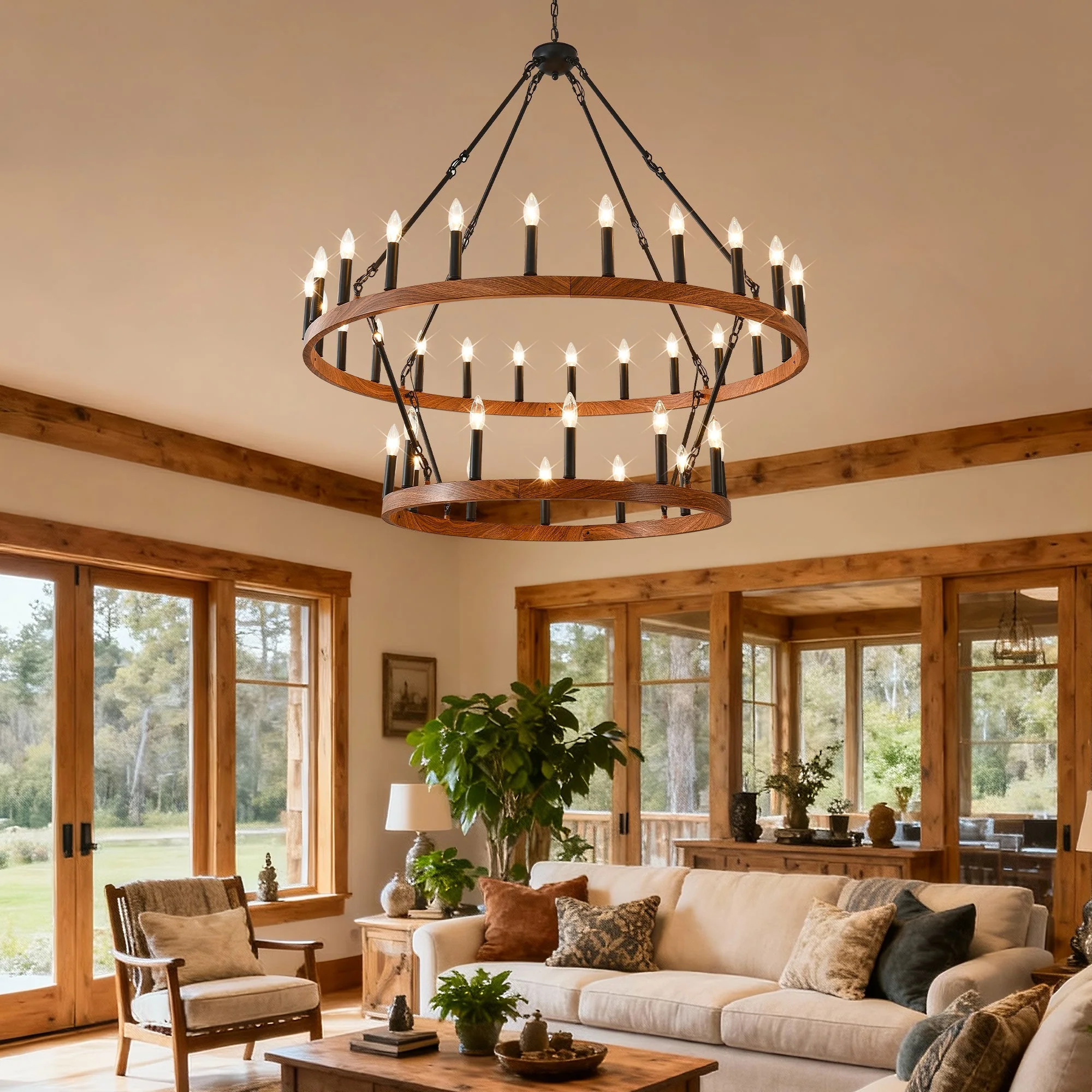 47.24 Inch Large Wagon Wheel Chandelier - Image 19
