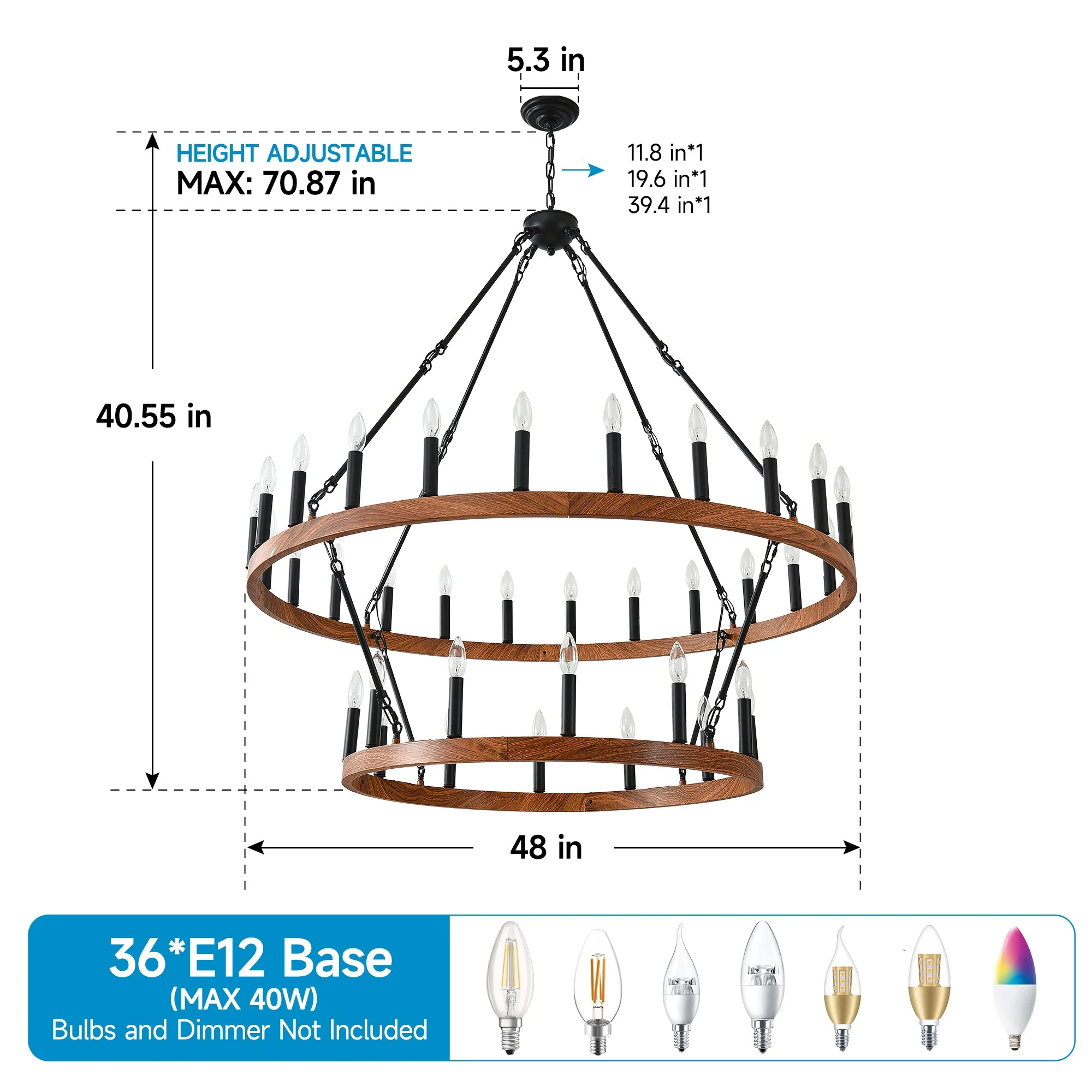 47.24 Inch Large Wagon Wheel Chandelier - Image 2