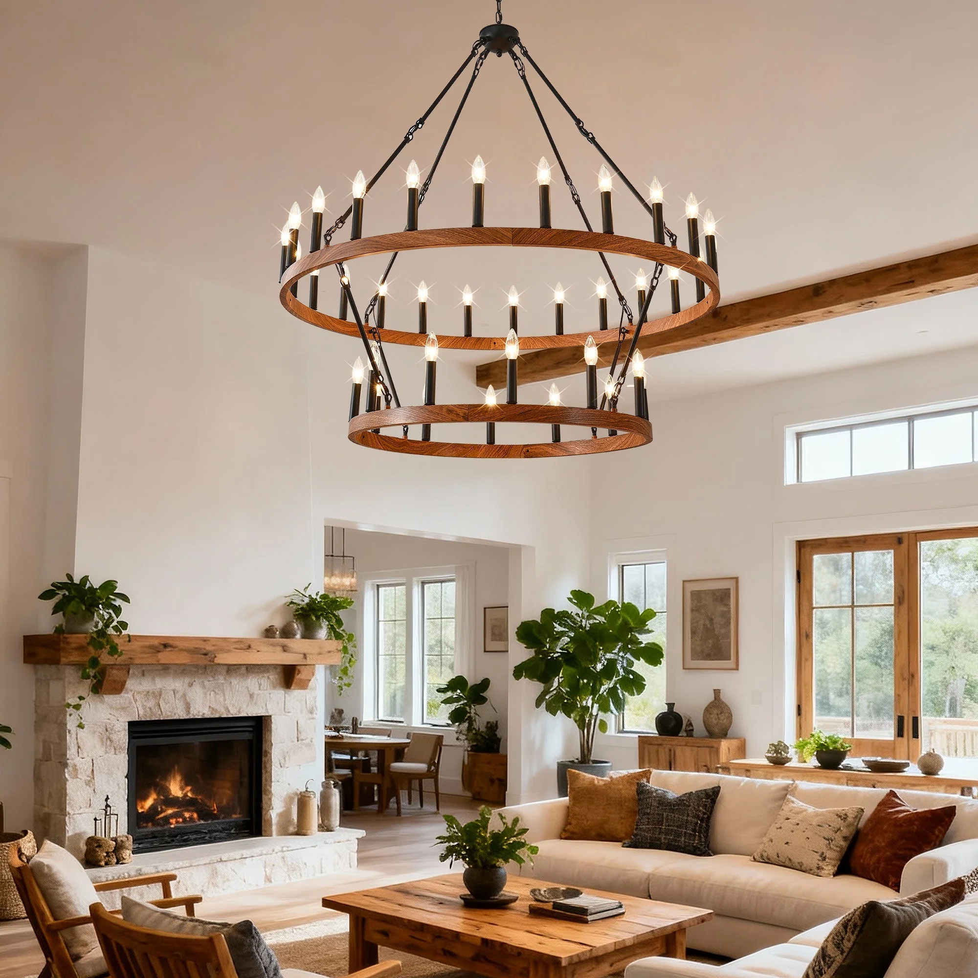 47.24 Inch Large Wagon Wheel Chandelier - Image 3