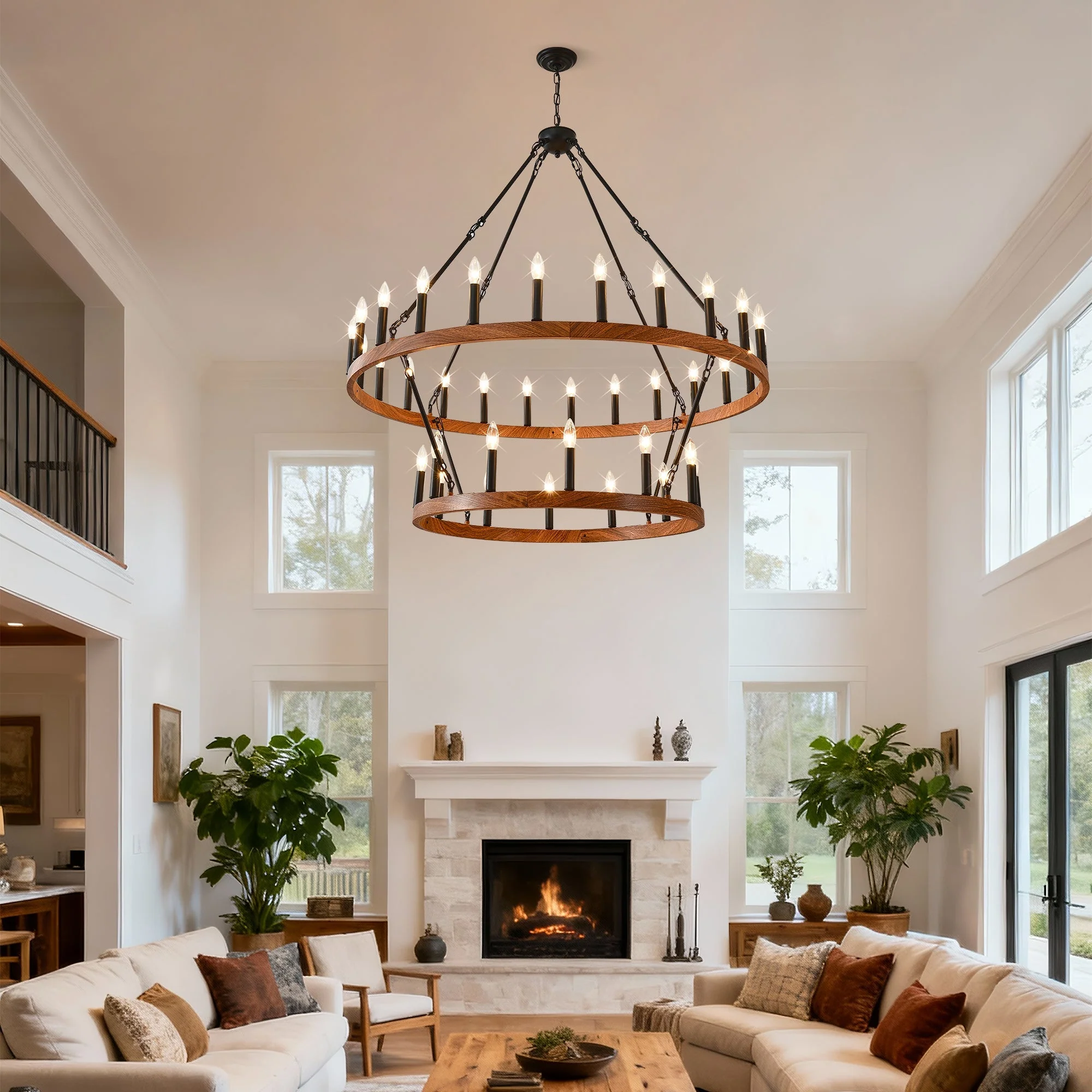 47.24 Inch Large Wagon Wheel Chandelier - Image 7
