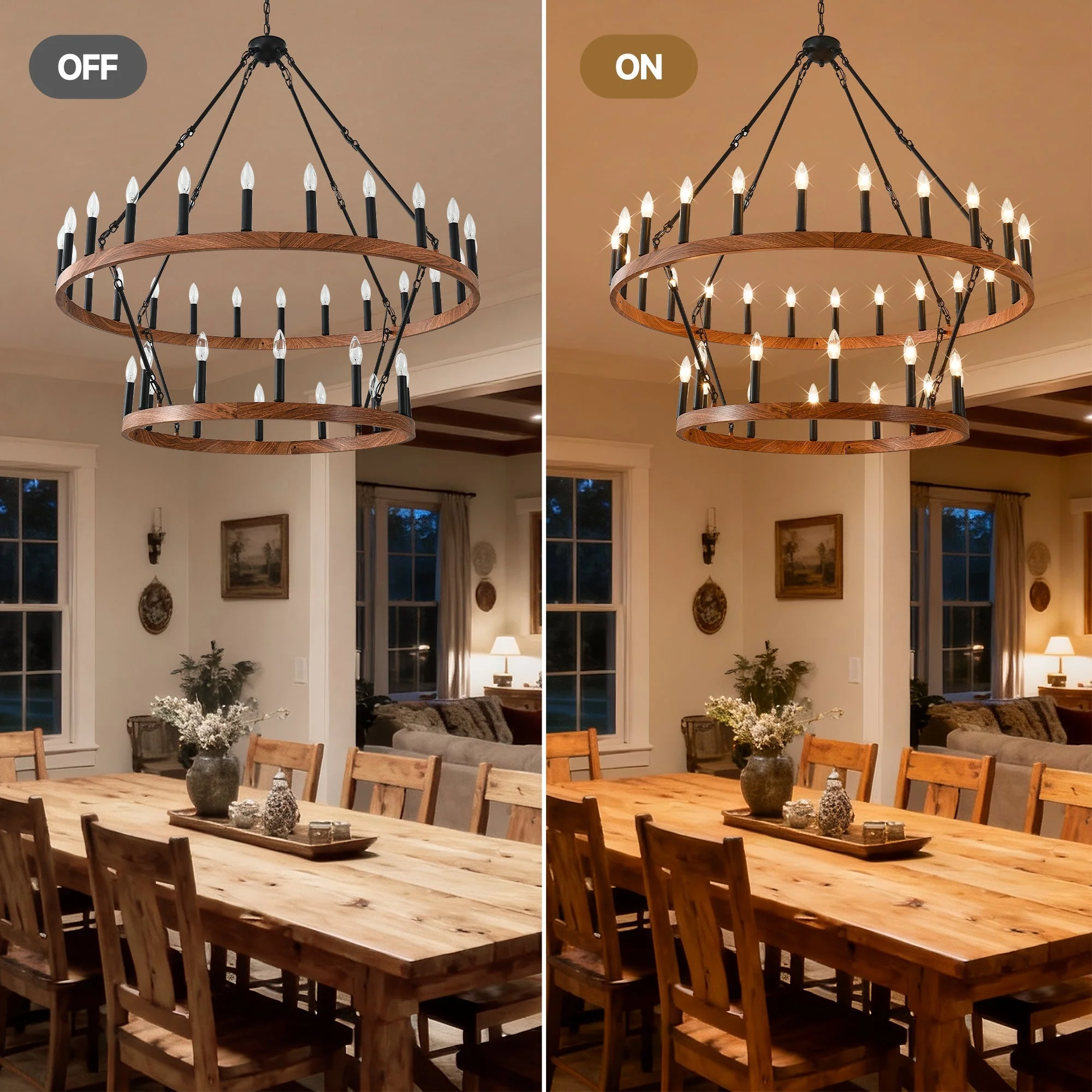 47.24 Inch Large Wagon Wheel Chandelier - Image 9