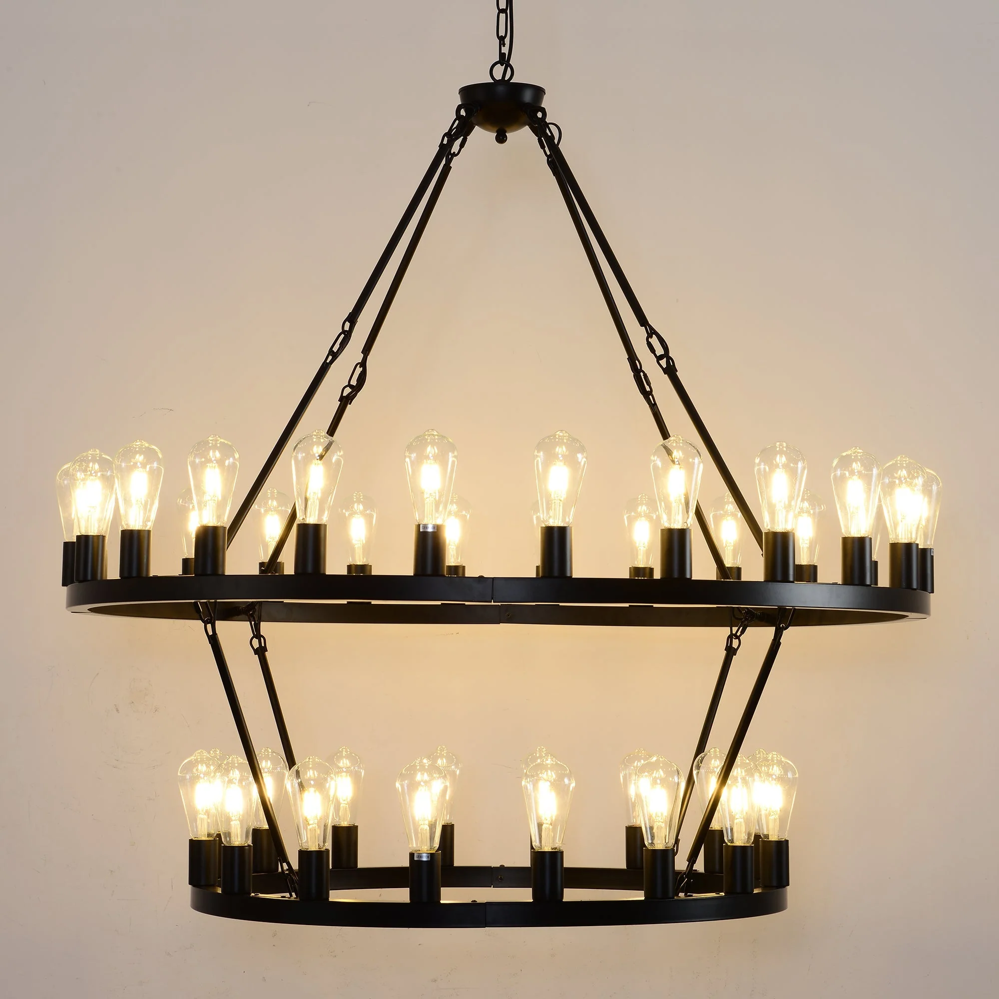 47.24 Inch Matte Black Wagon Wheel Chandelier with 36 Lights - Image 12
