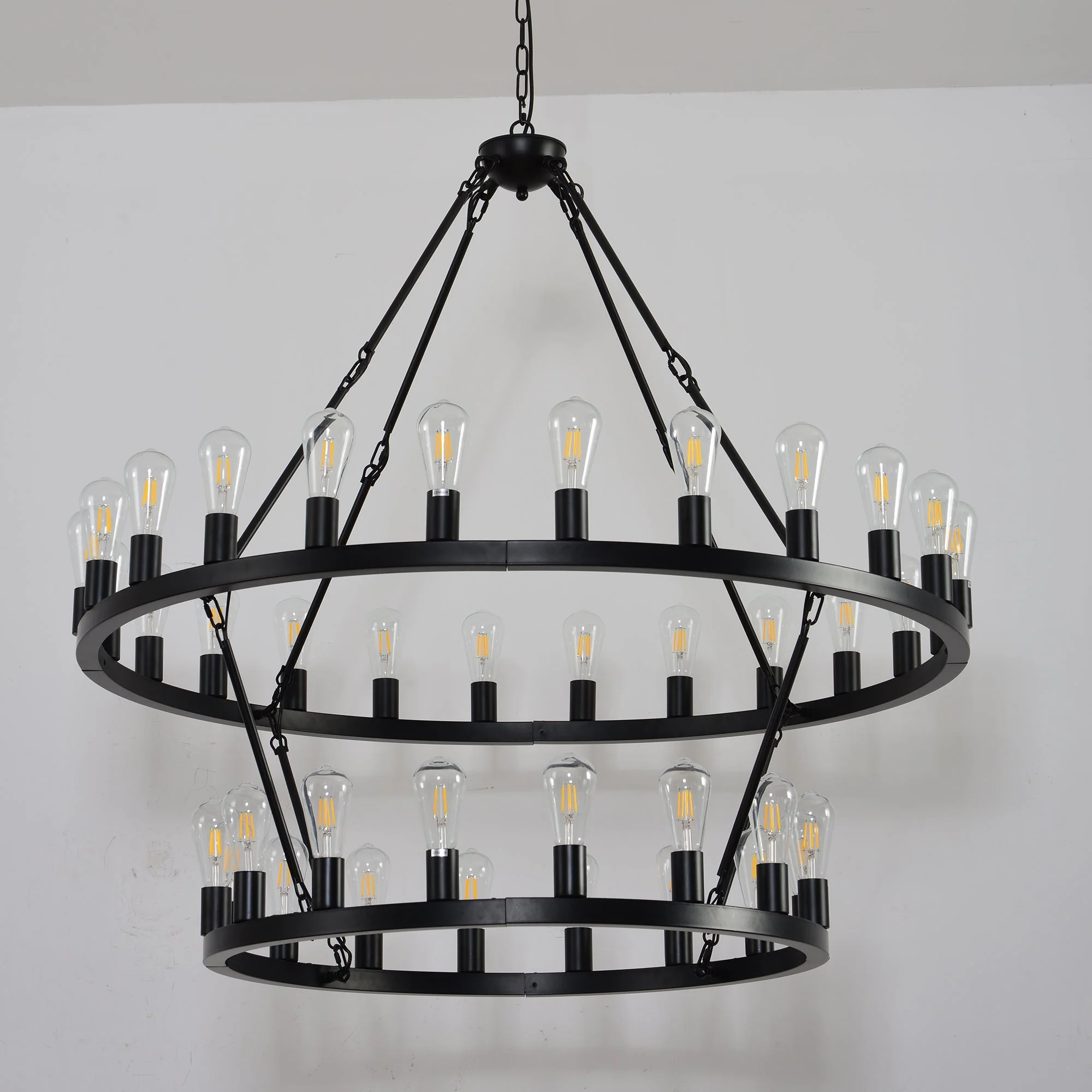 47.24 Inch Matte Black Wagon Wheel Chandelier with 36 Lights - Image 13
