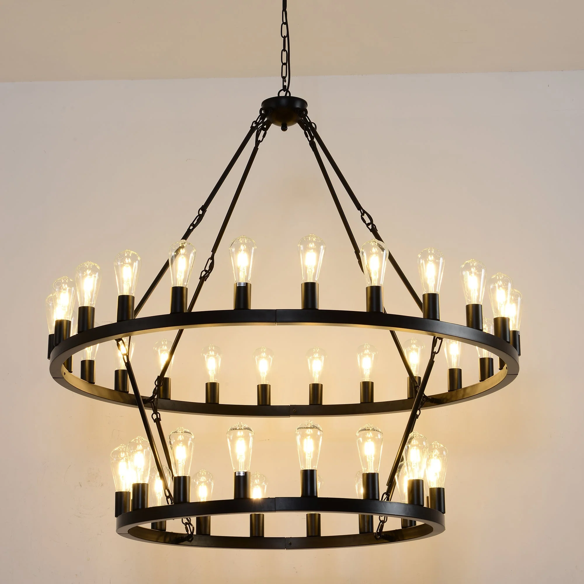 47.24 Inch Matte Black Wagon Wheel Chandelier with 36 Lights - Image 5