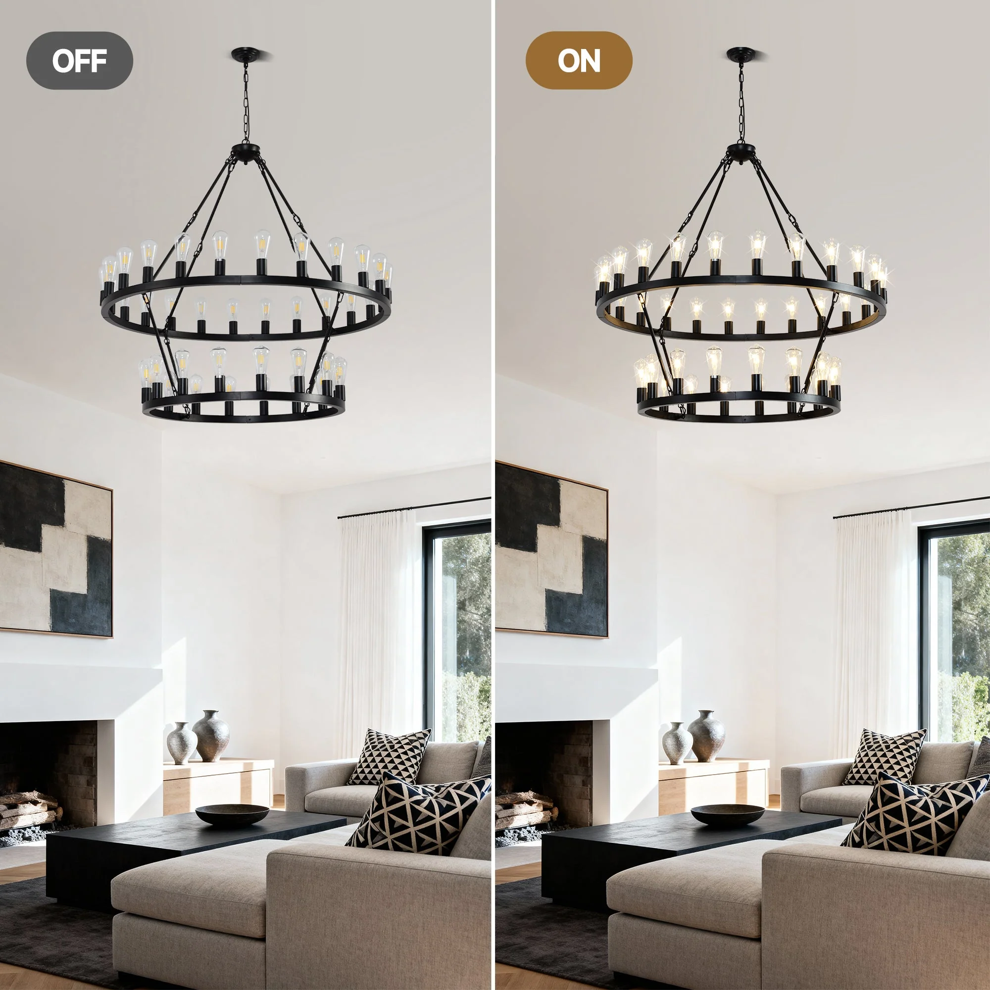 47.24 Inch Matte Black Wagon Wheel Chandelier with 36 Lights - Image 8