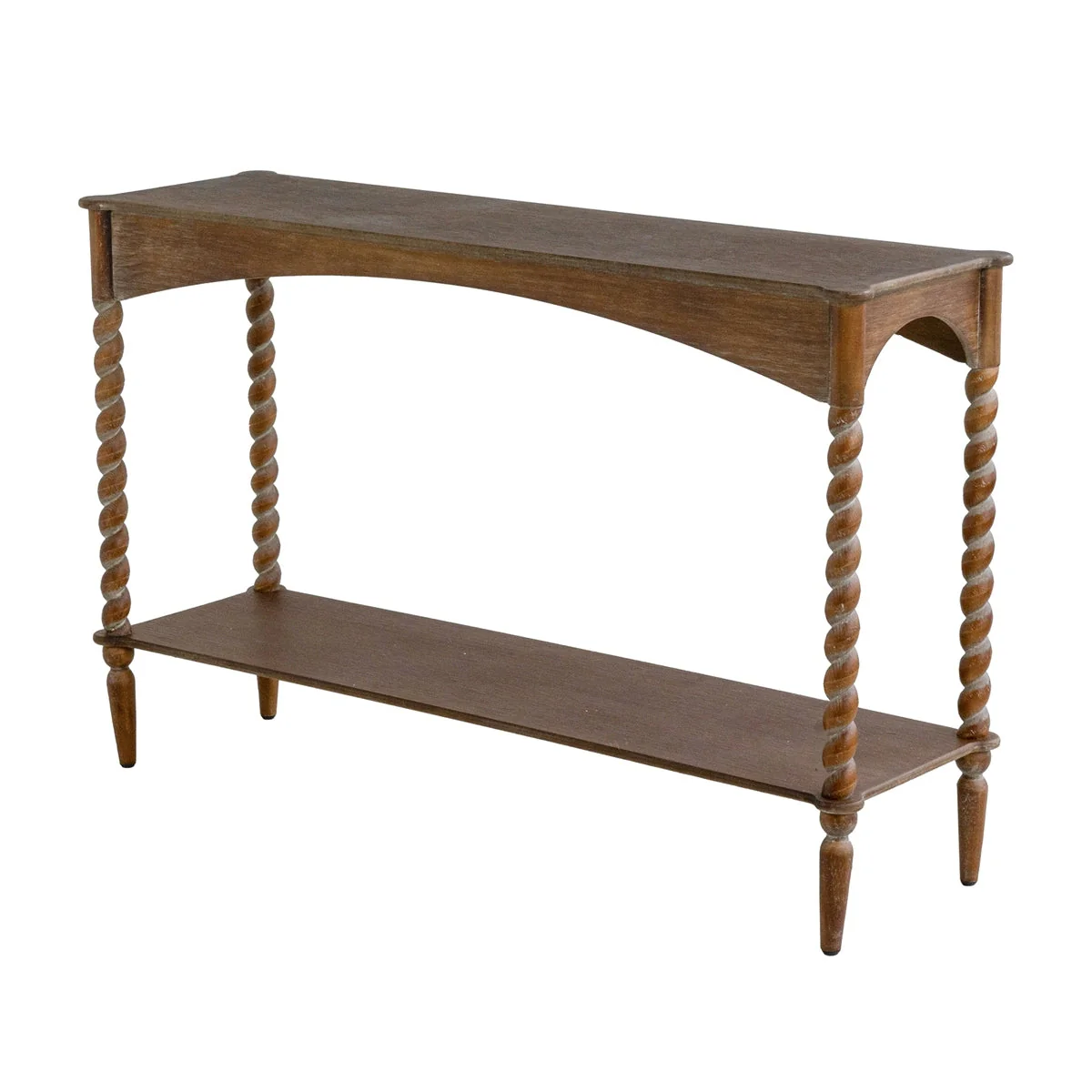 47x14x30" Rustic Brown Wood Console Table with Turned Spiral Legs and Lower Shelf - Image 2