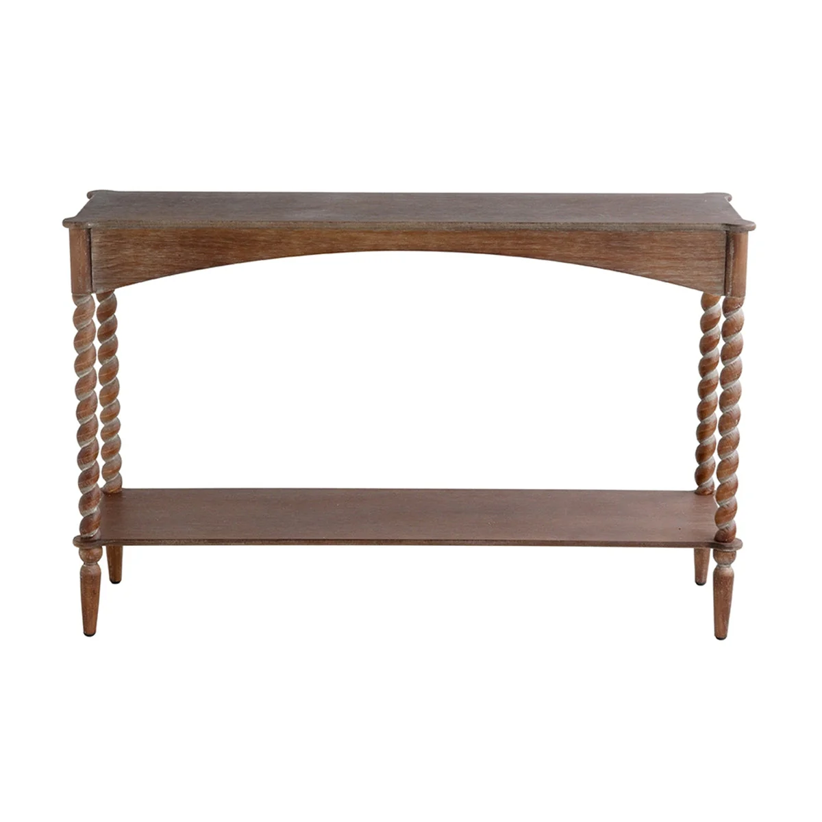 47x14x30" Rustic Brown Wood Console Table with Turned Spiral Legs and Lower Shelf - Image 3
