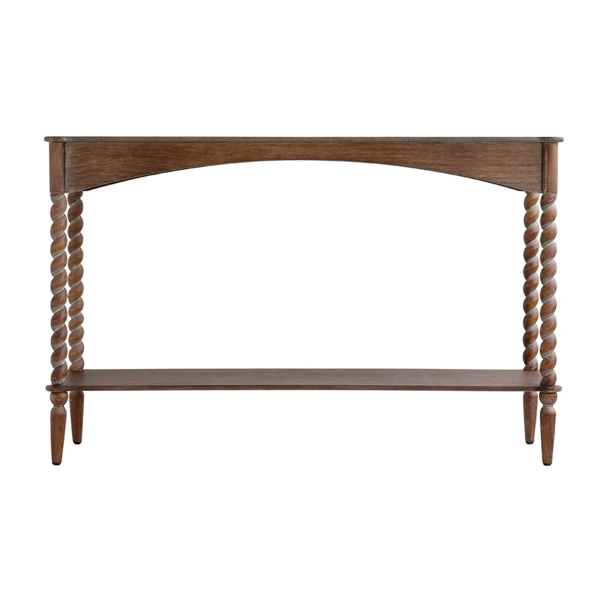 47x14x30" Rustic Brown Wood Console Table with Turned Spiral Legs and Lower Shelf - Image 4